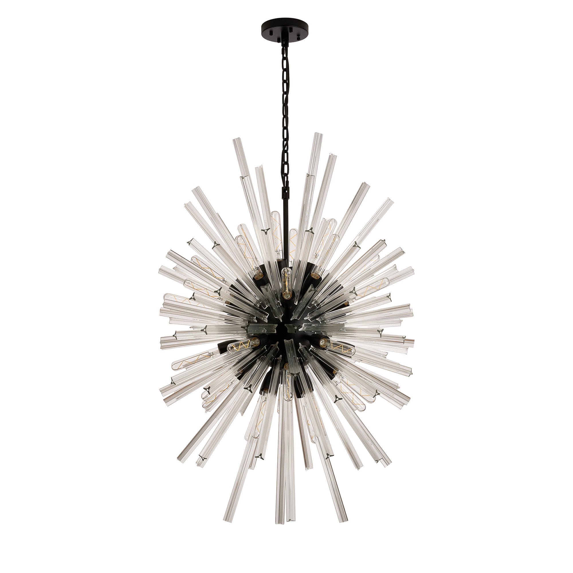 Fabula Wordworth 32 Light Vertical Oval Pendant - Matt Black & Clear Glass