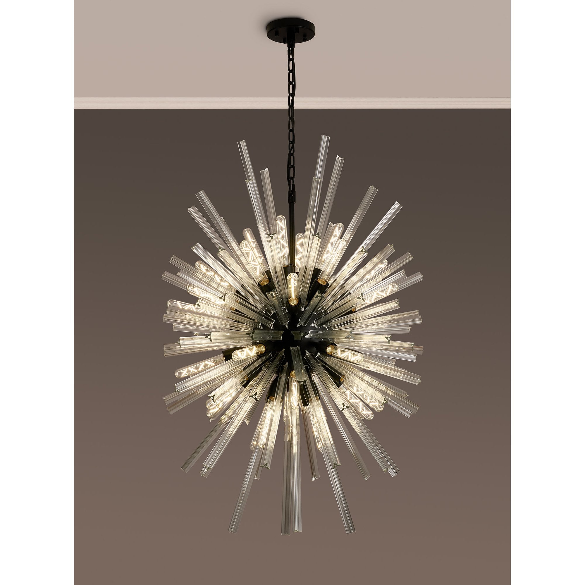 Fabula Wordworth 32 Light Vertical Oval Pendant - Matt Black & Clear Glass