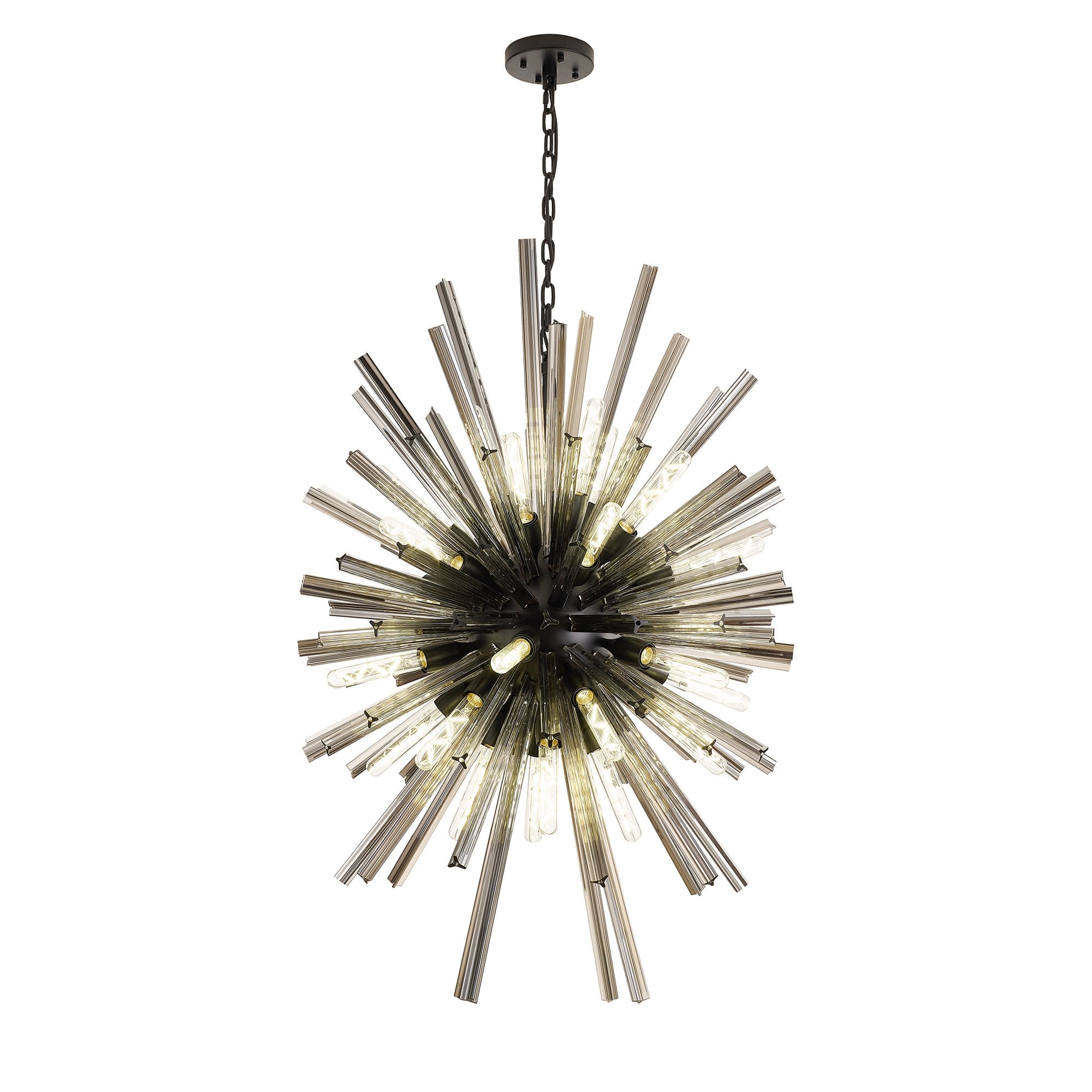 Fabula Wordworth 32 Light Vertical Oval Pendant - Matt Black & Smoke Glass