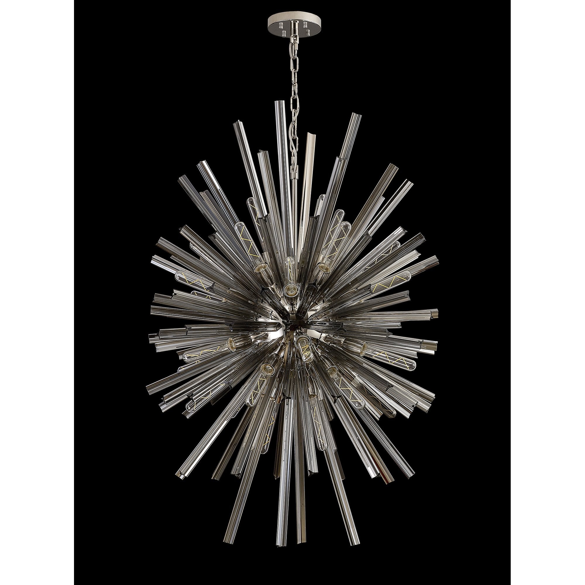 Fabula Wordworth 32 Light Vertical Oval Pendant - Polished Nickel & Smoke Glass