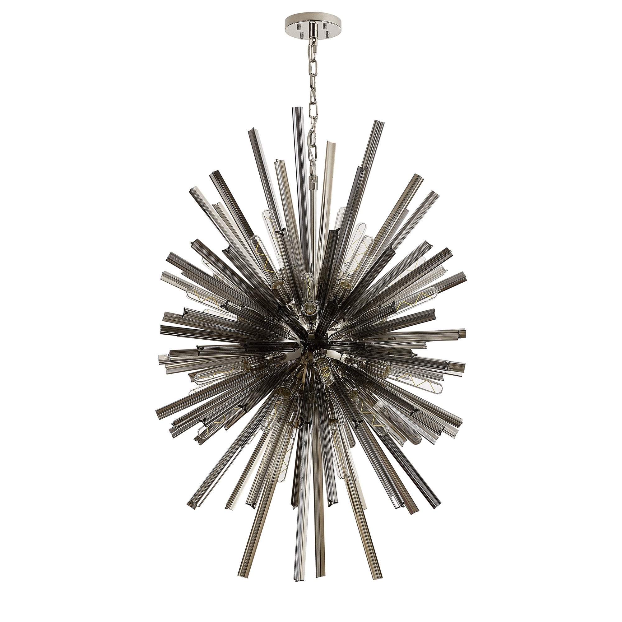 Fabula Wordworth 32 Light Vertical Oval Pendant - Polished Nickel & Smoke Glass