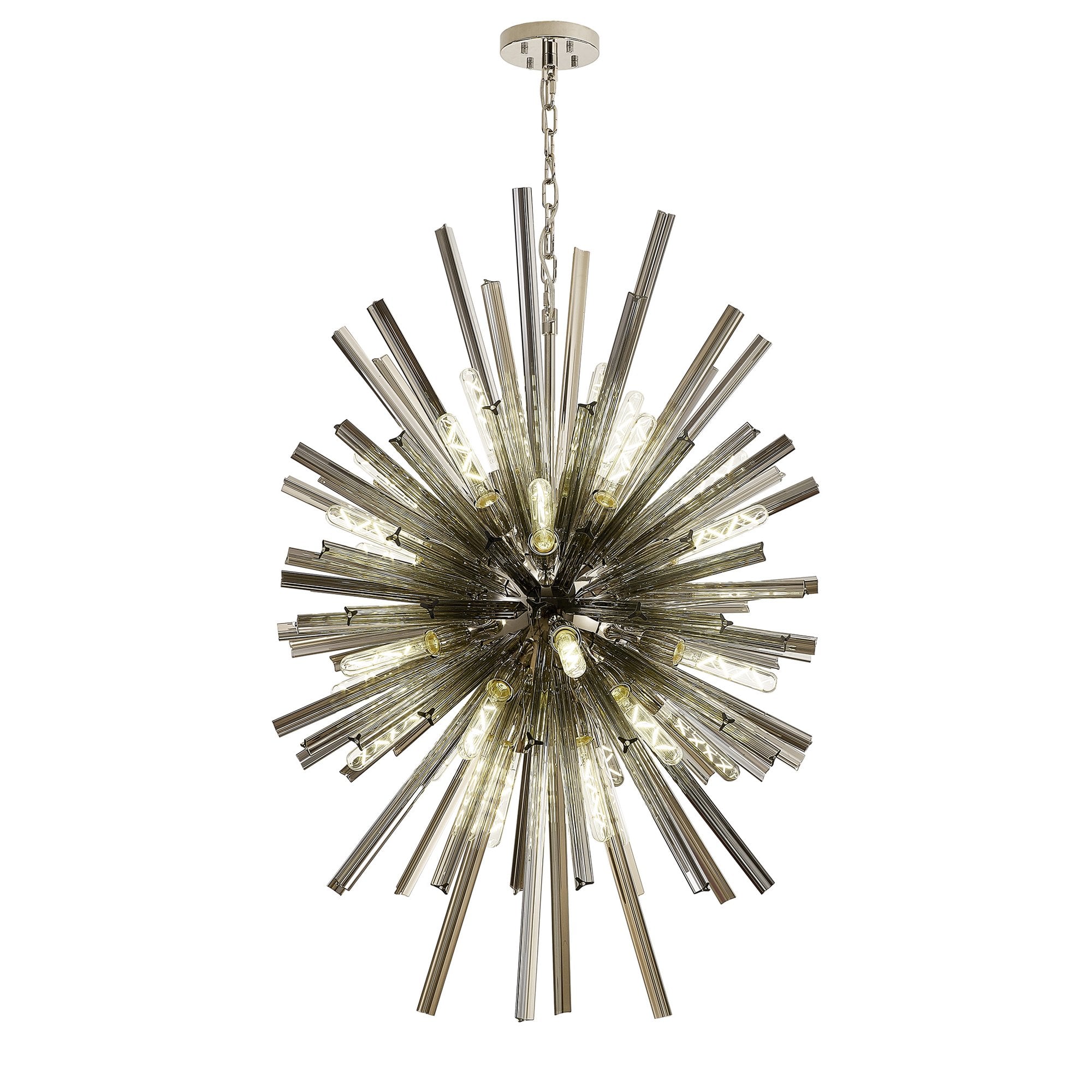 Fabula Wordworth 32 Light Vertical Oval Pendant - Polished Nickel & Smoke Glass