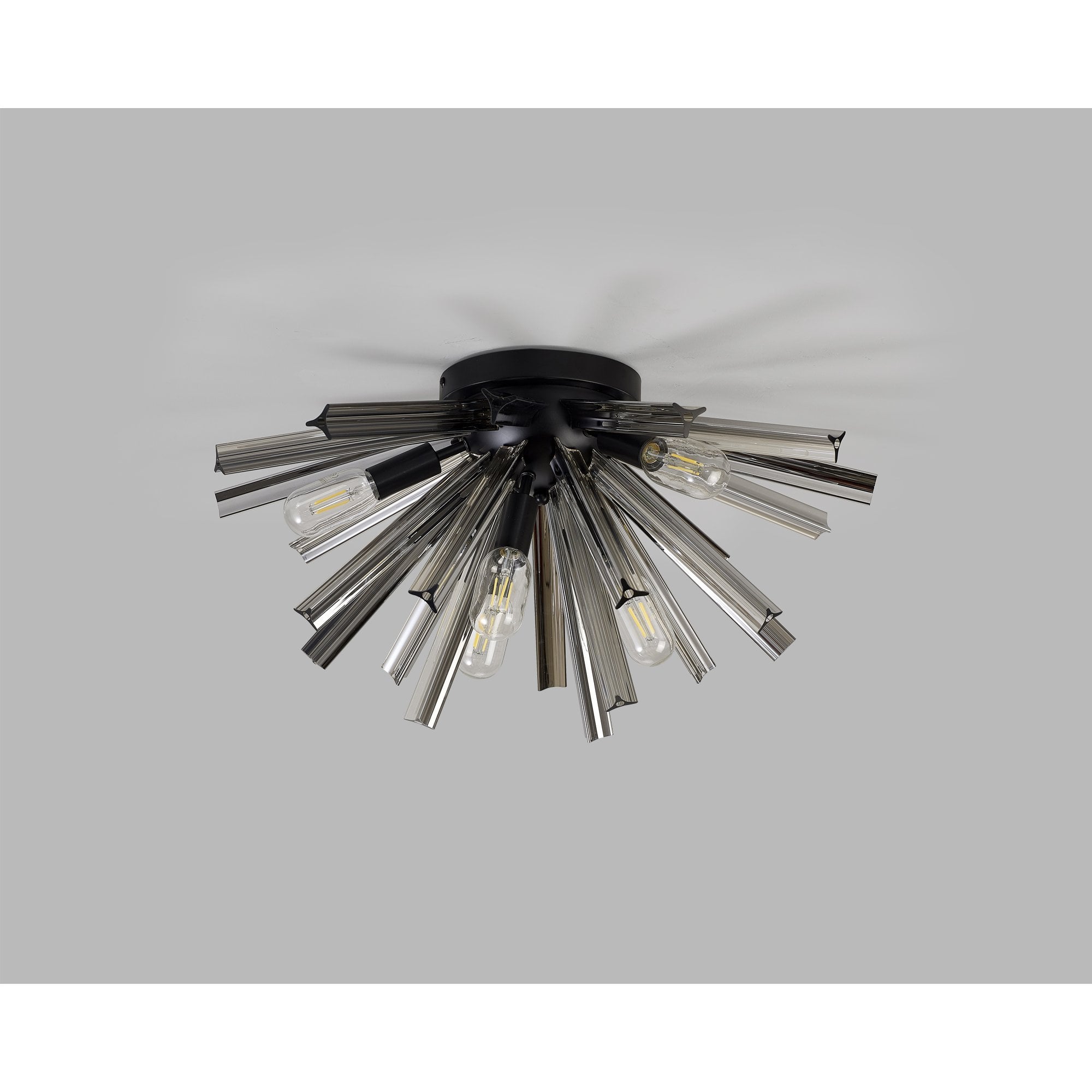 Fabula Wordworth 6 Light Semi-Flush Light - Matt Black & Smoke Glass