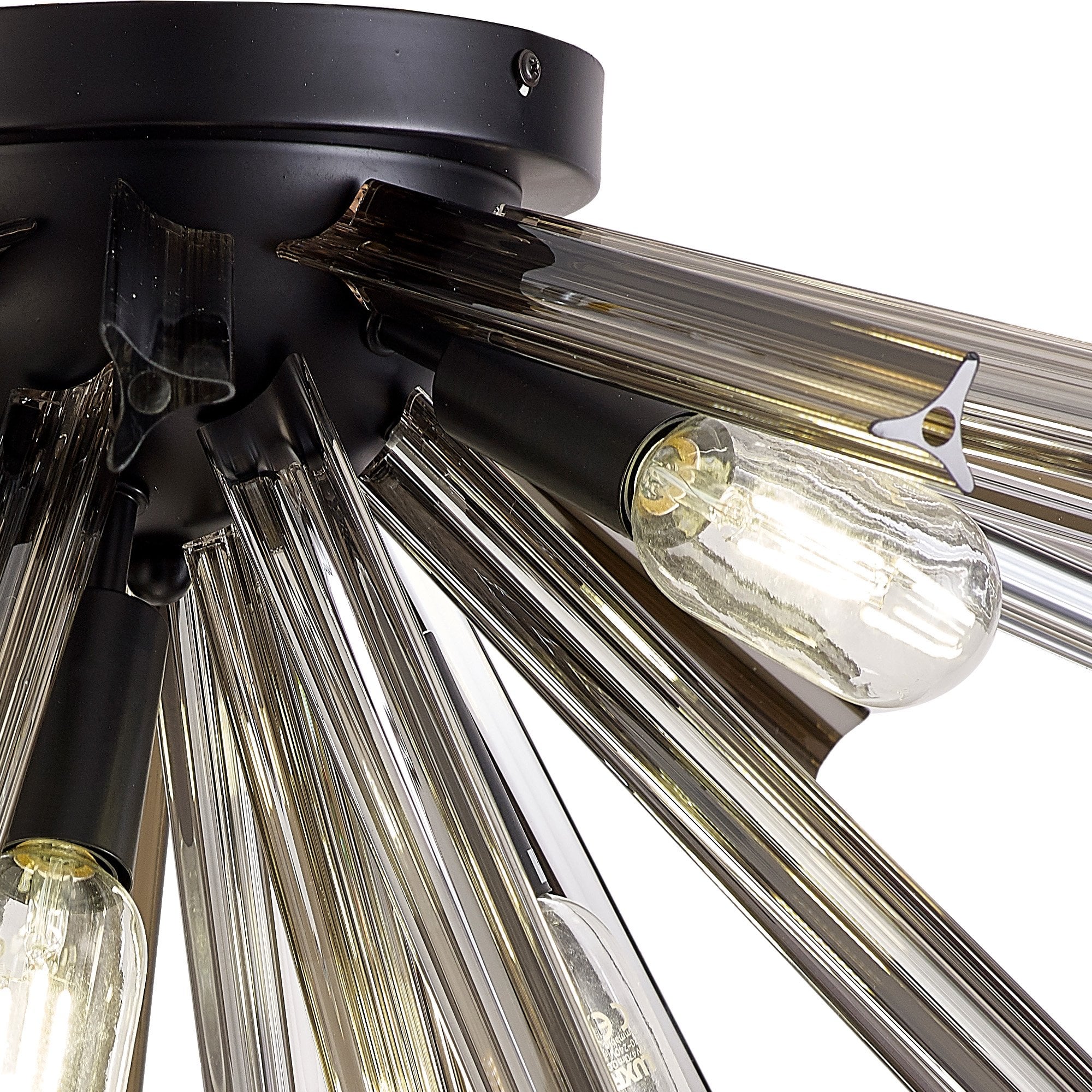 Fabula Wordworth 6 Light Semi-Flush Light - Matt Black & Smoke Glass