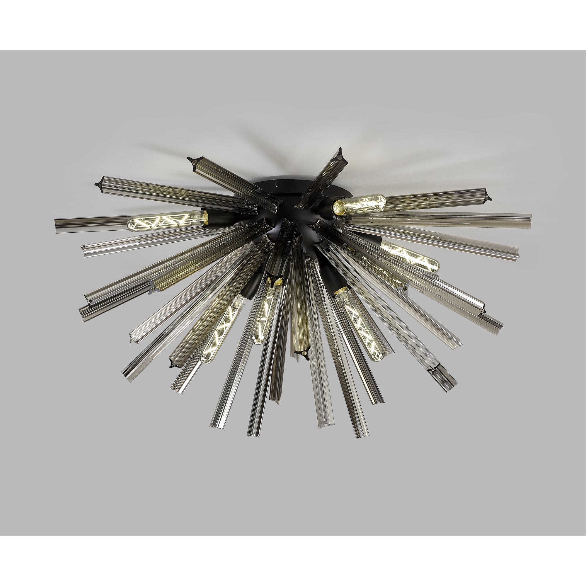 Fabula Wordworth 8 Light Semi-Flush Light - Matt Black & Smoke Glass