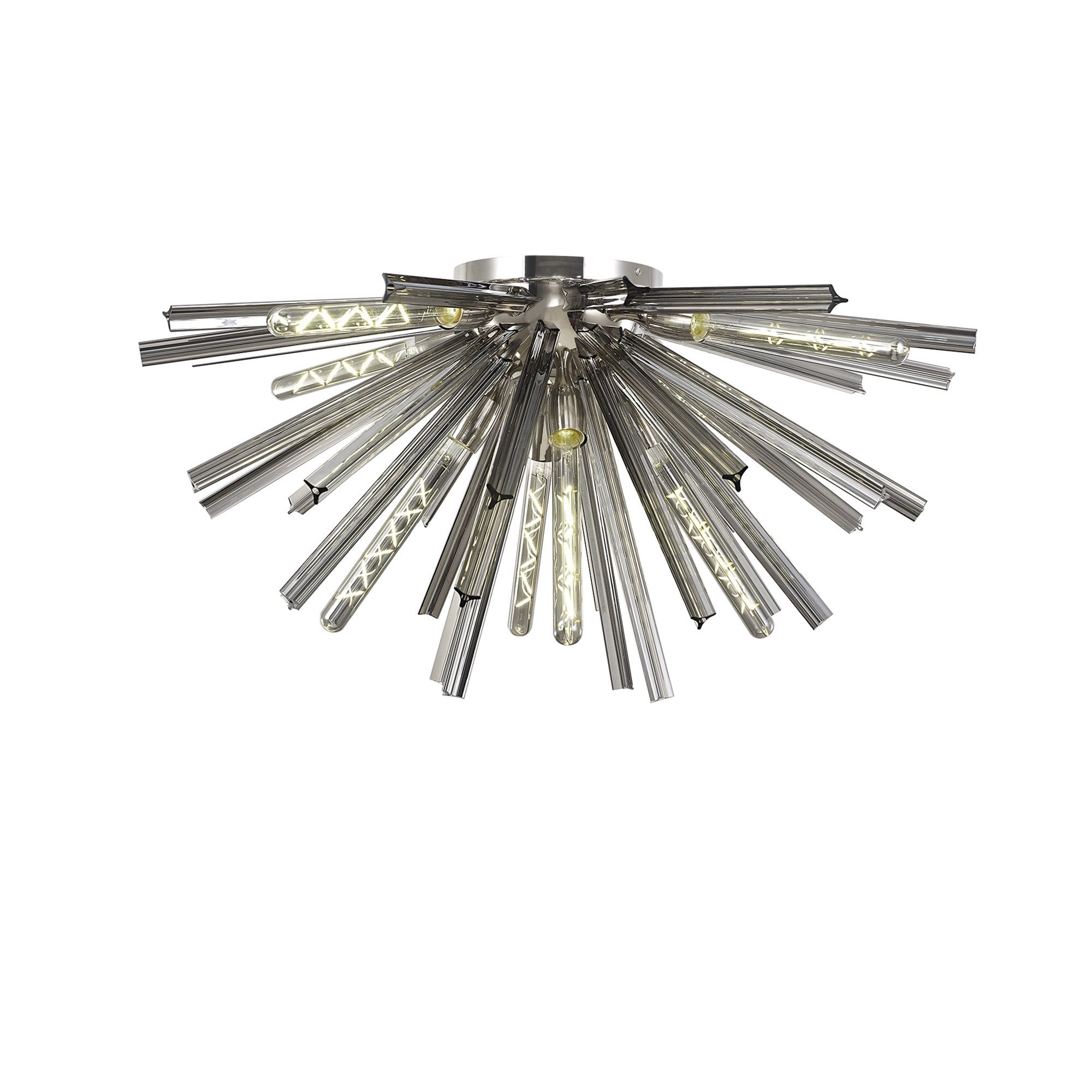 Fabula Wordworth 8 Light Semi-Flush Light - Polished Nickel & Smoke Glass