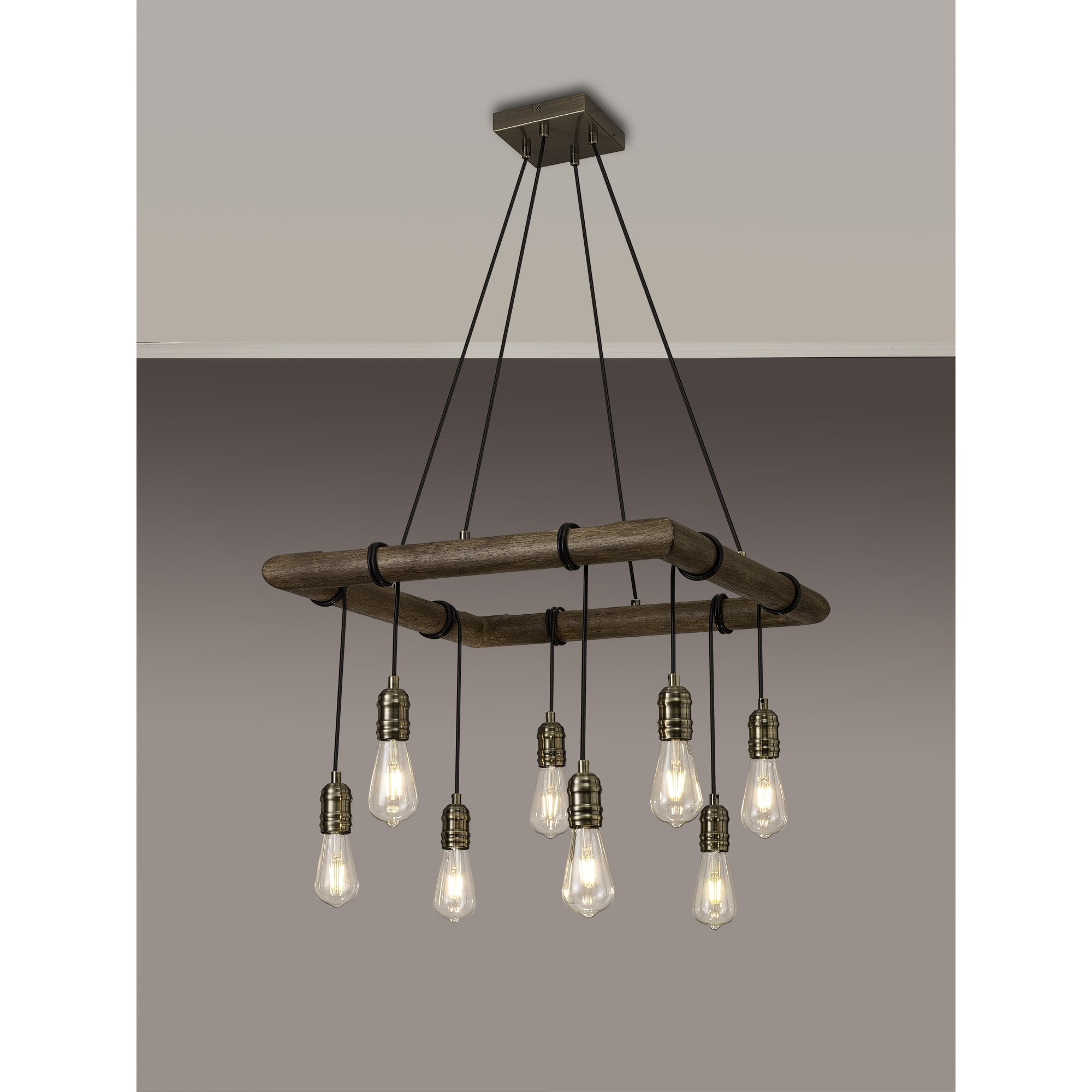 Fabula York 8 Light Square Pendant - Medium Oak & Antique Brass