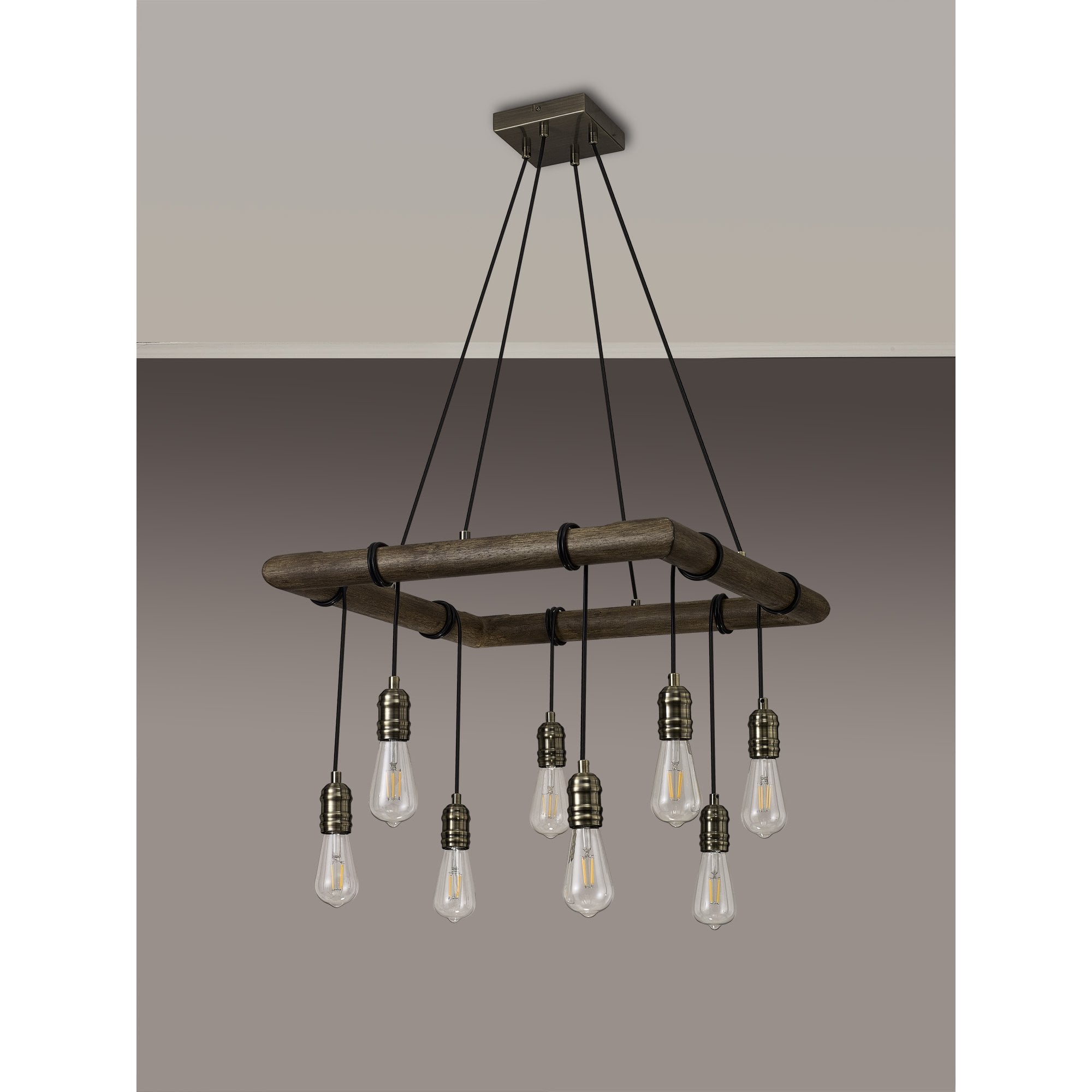 Fabula York 8 Light Square Pendant - Medium Oak & Antique Brass