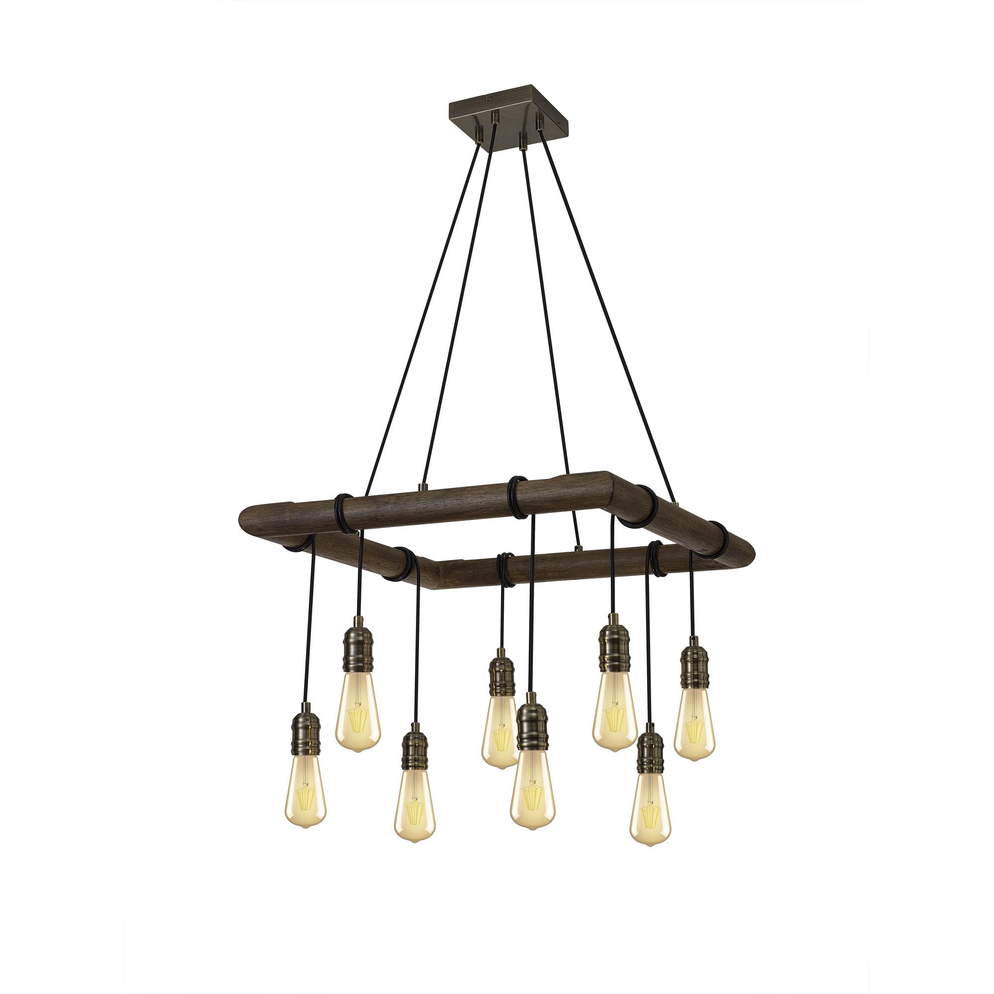 Fabula York 8 Light Square Pendant - Medium Oak & Antique Brass