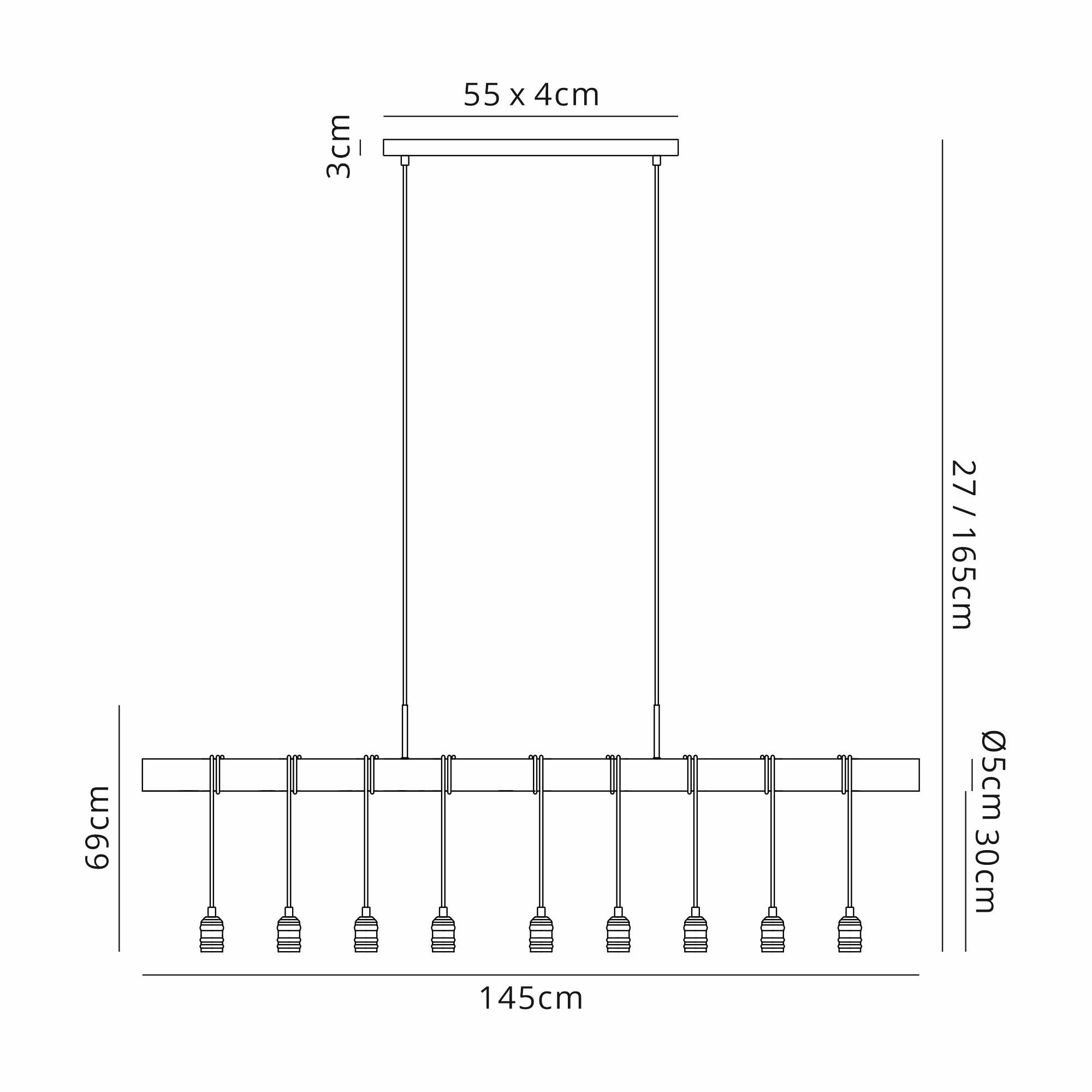 Fabula York 9 Light Pendant - Medium Oak & Antique Brass