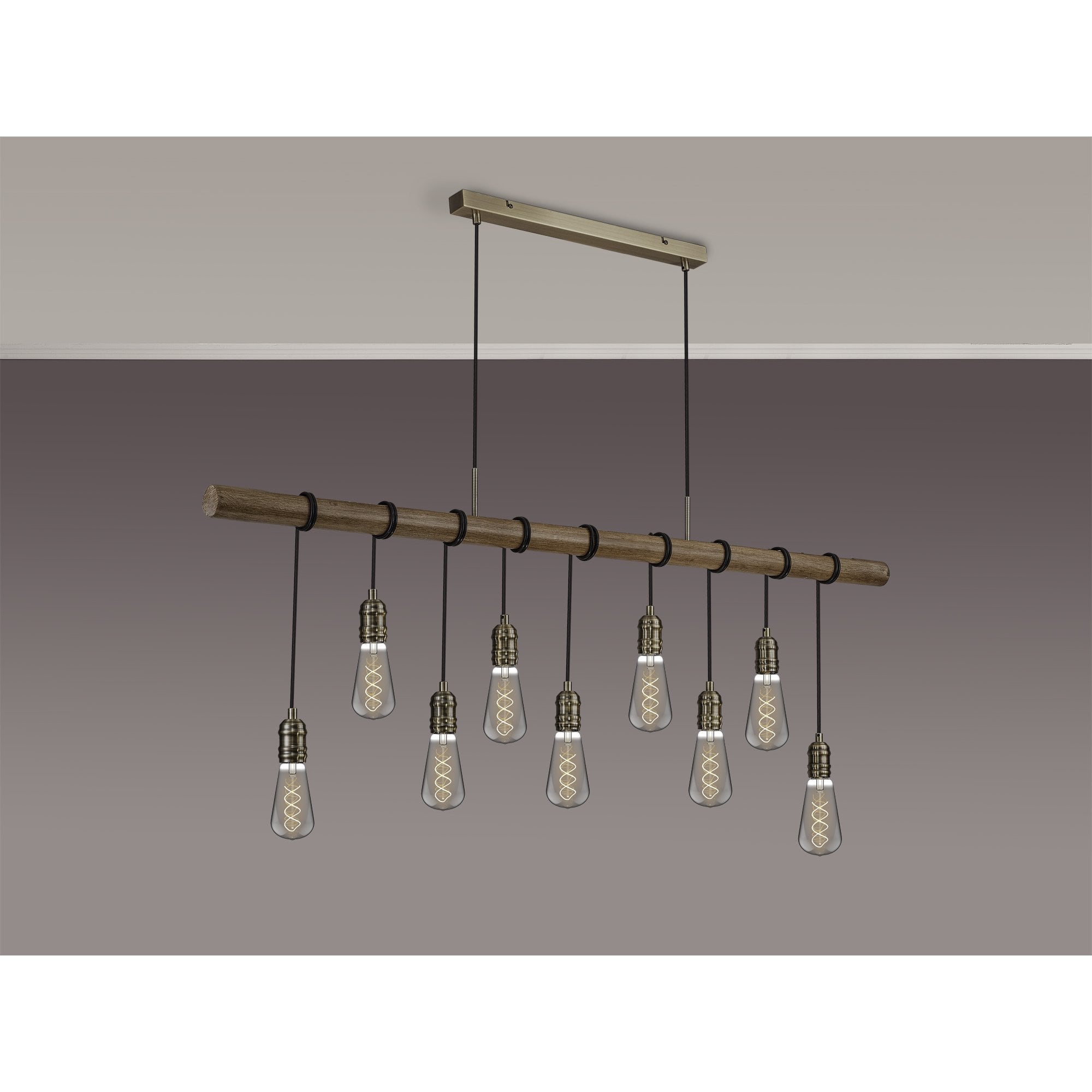 Fabula York 9 Light Pendant - Medium Oak & Antique Brass
