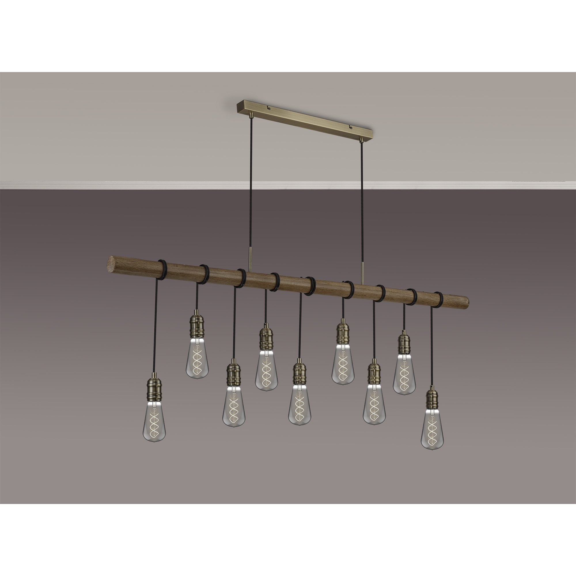 Fabula York 9 Light Pendant - Medium Oak & Antique Brass