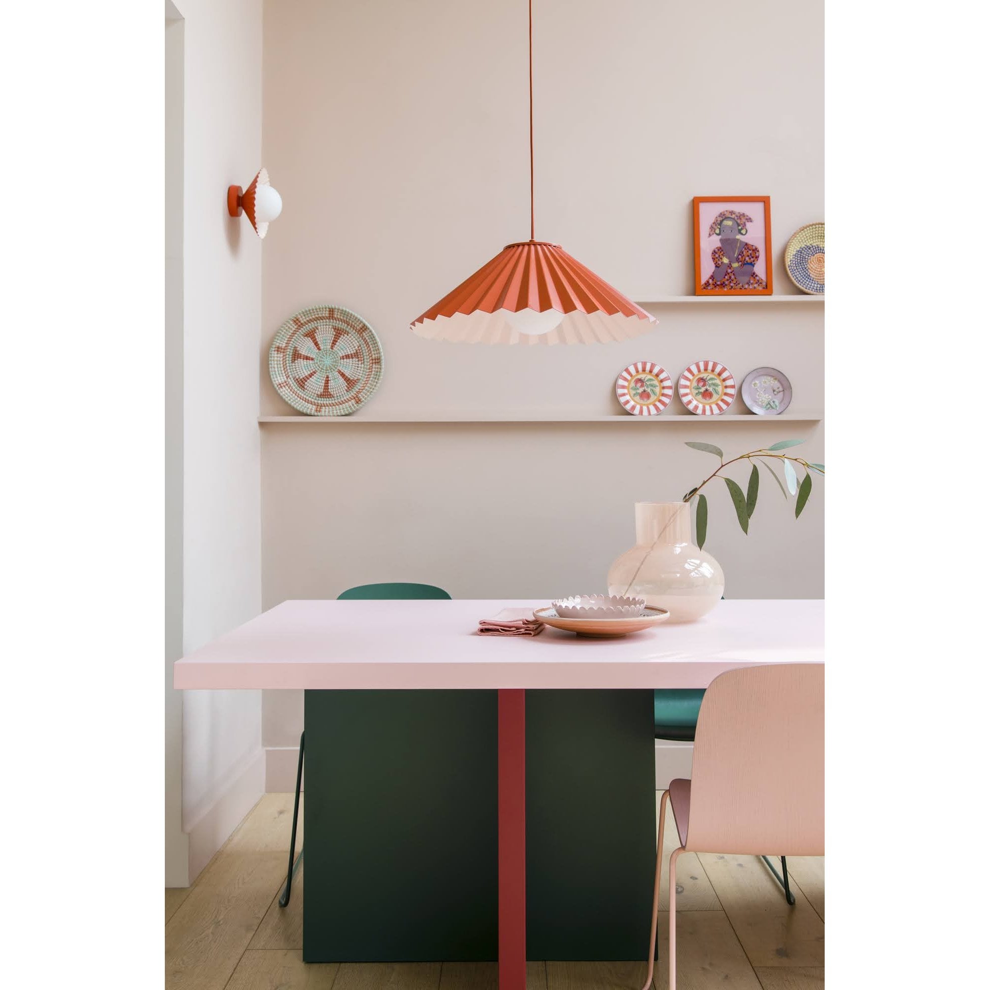 houseof. The Pleat Ceiling Pendant (Thick Metal Material) - Burnt Orange & Pale Pink