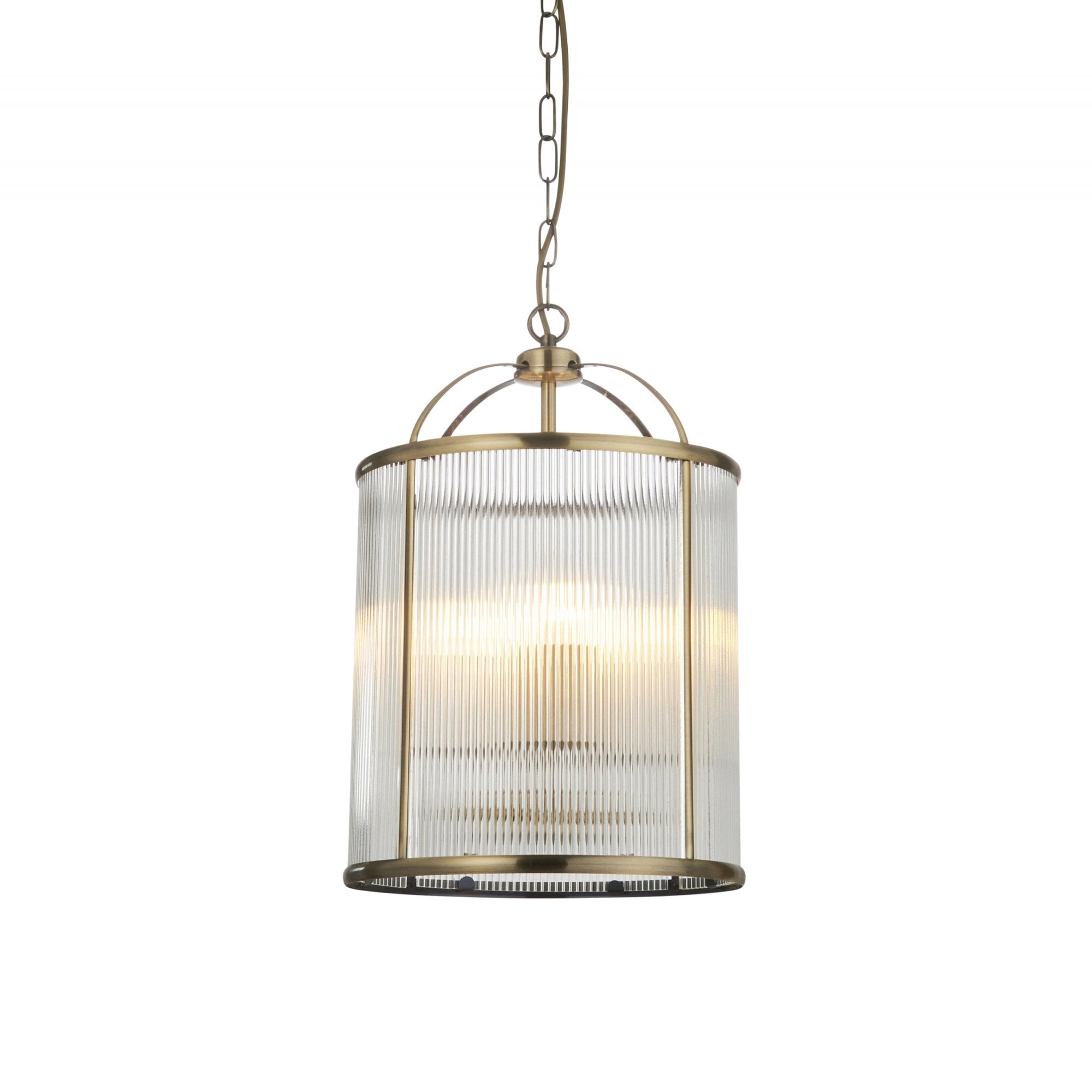 Endon Lambeth Ribbed 4 Light Pendant - Antique Brass Plate & Clear Ribbed Glass
