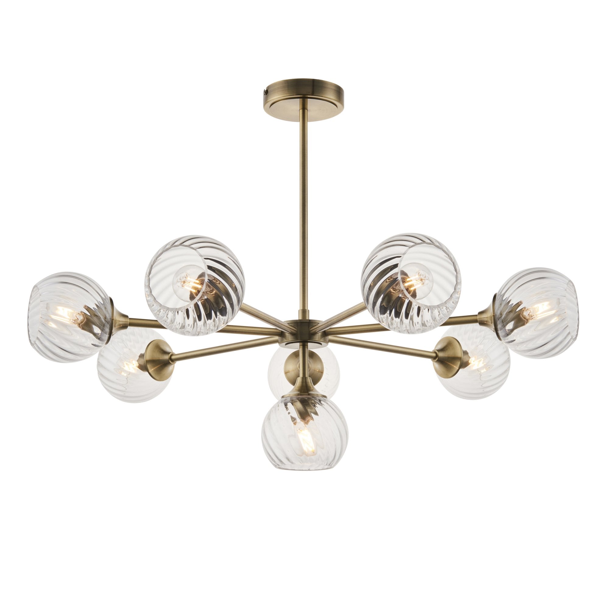 Endon Allegra 8 Light Pendant - Antique Brass Plate & Clear Spiral Glass