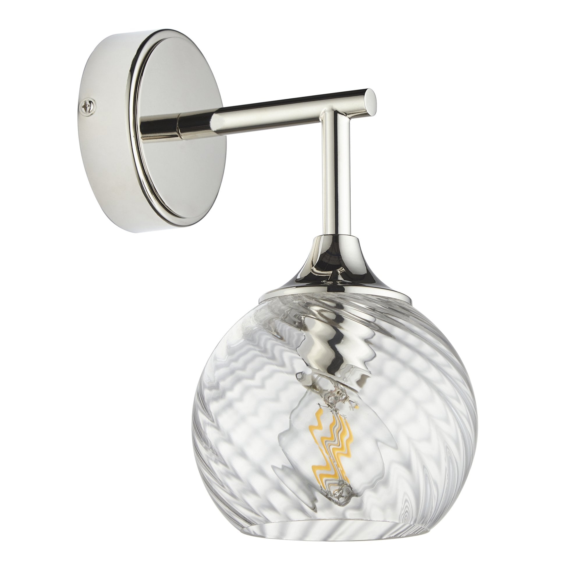 Endon Allegra Single Wall Light - Bright Nickel Plate & Clear Spiral Glass
