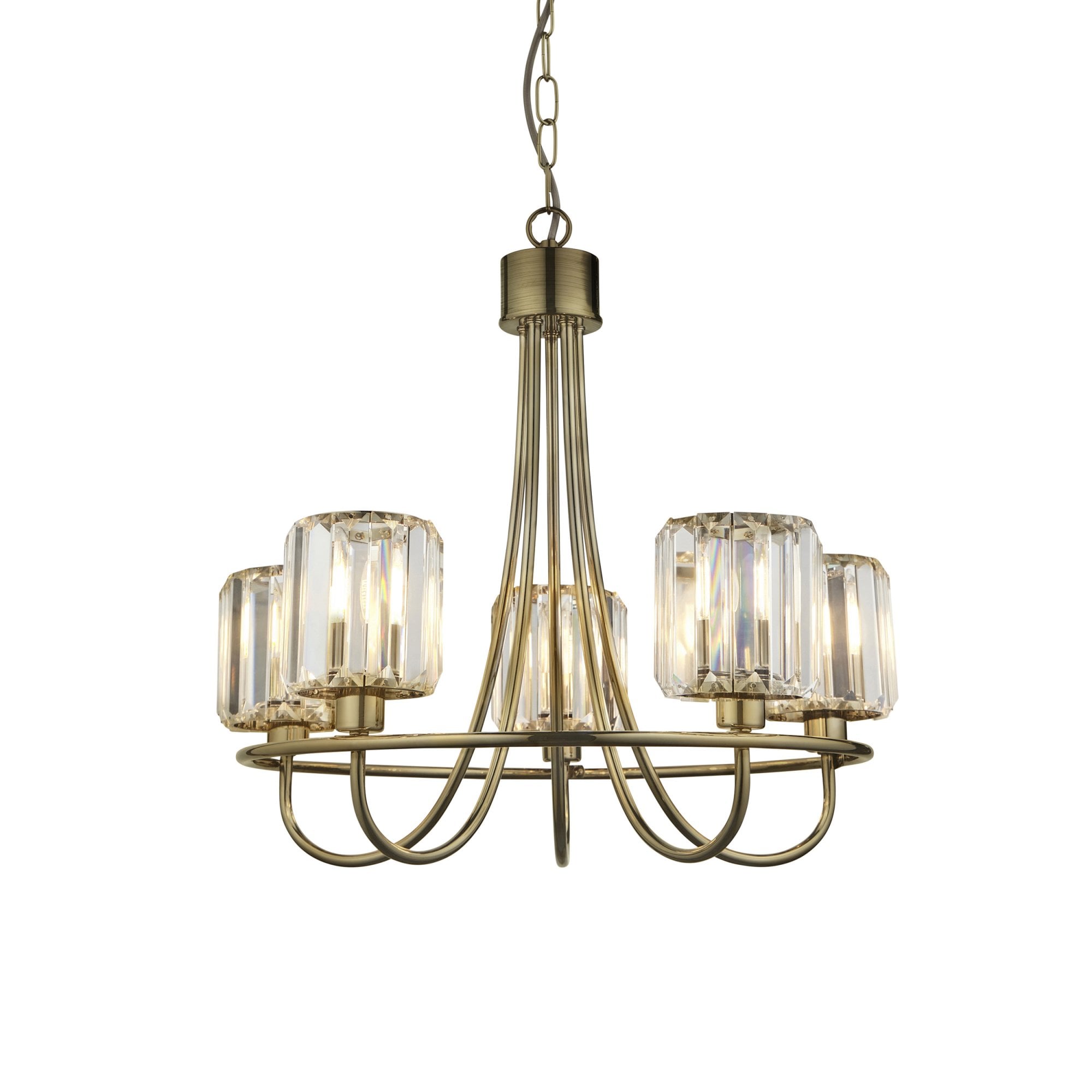 Endon Berenice 5 Light Pendant - Antique Brass Plate & Clear Glass