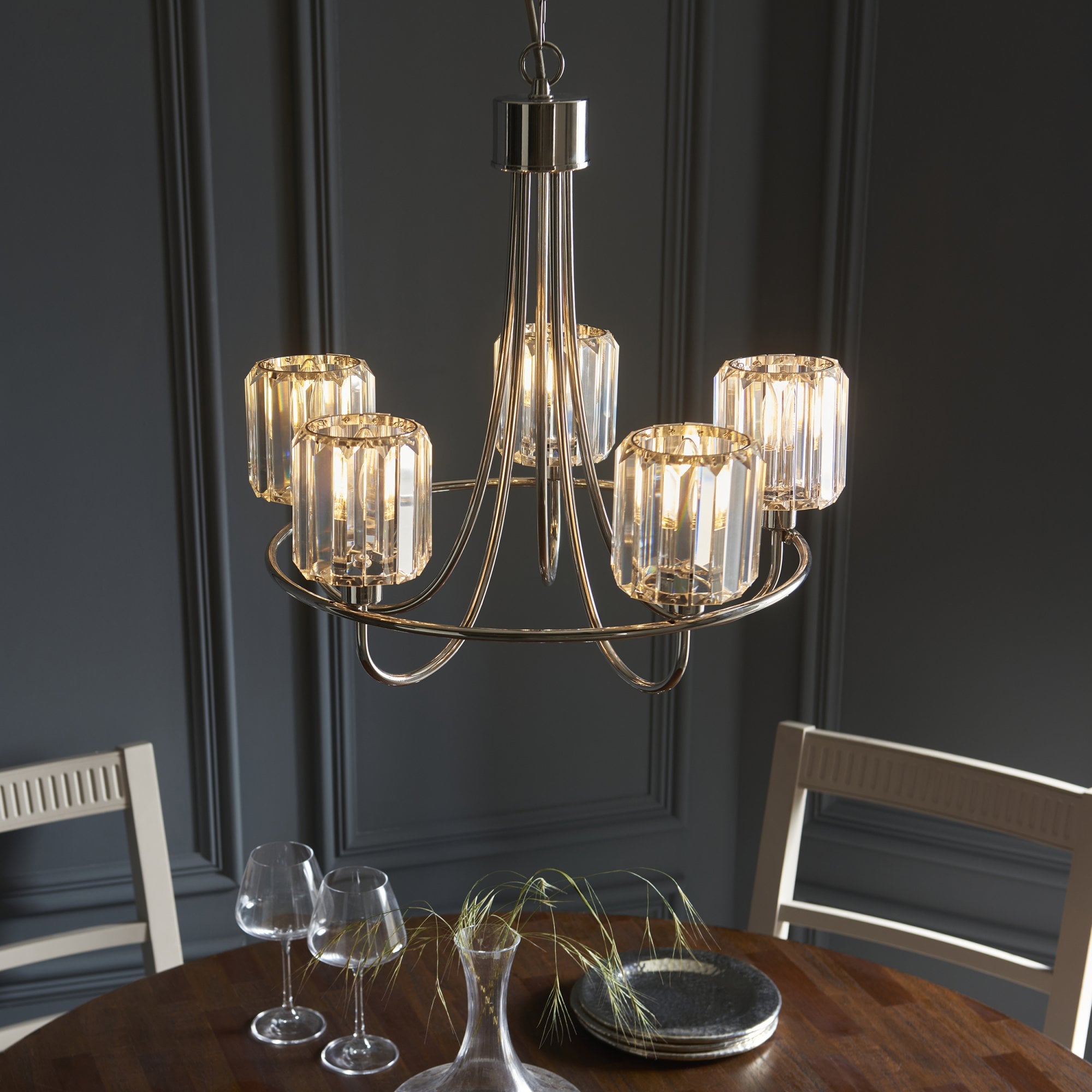 Endon Berenice 5 Light Pendant - Bright Nickel Plate & Clear Glass