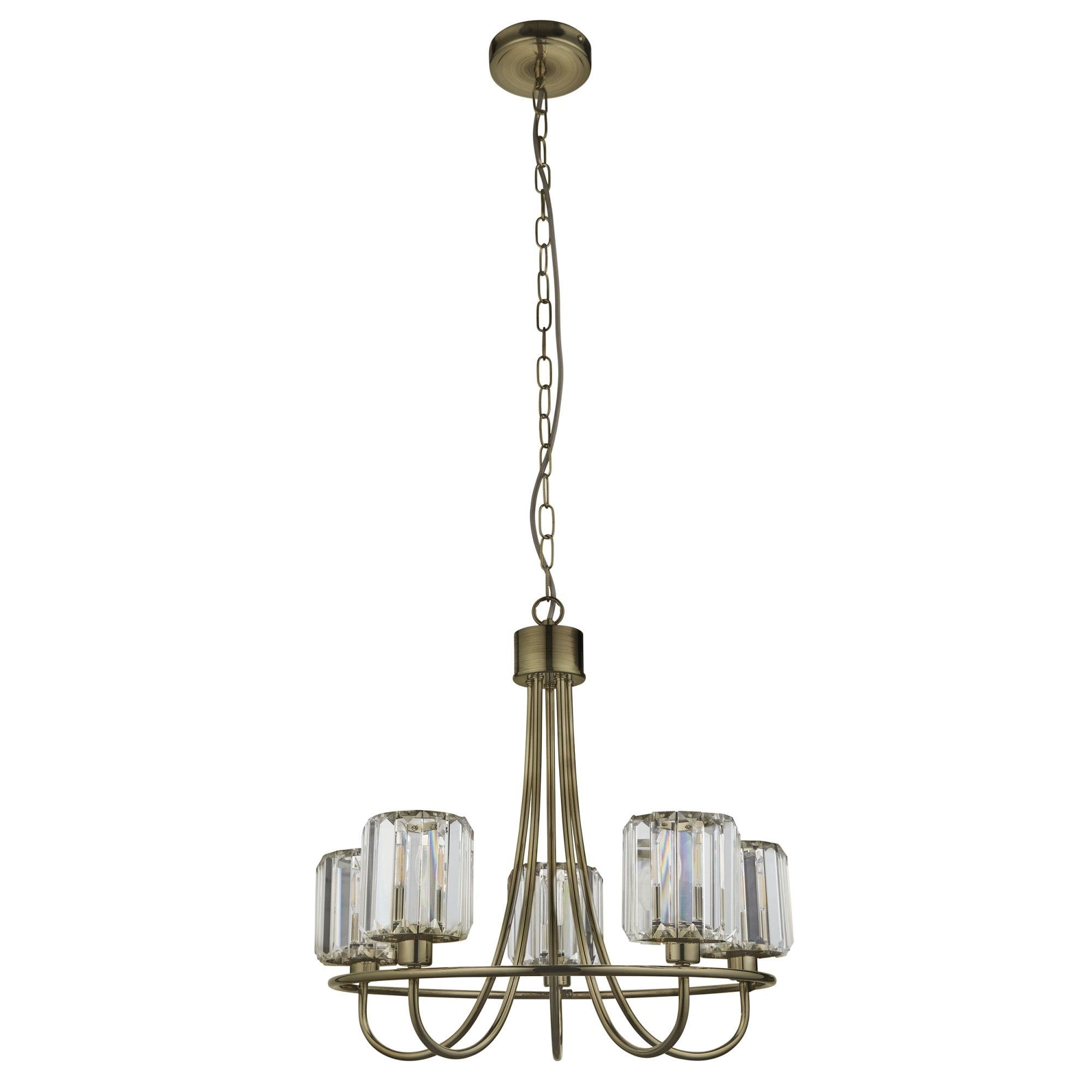 Endon Berenice 5 Light Pendant - Antique Brass Plate & Clear Glass