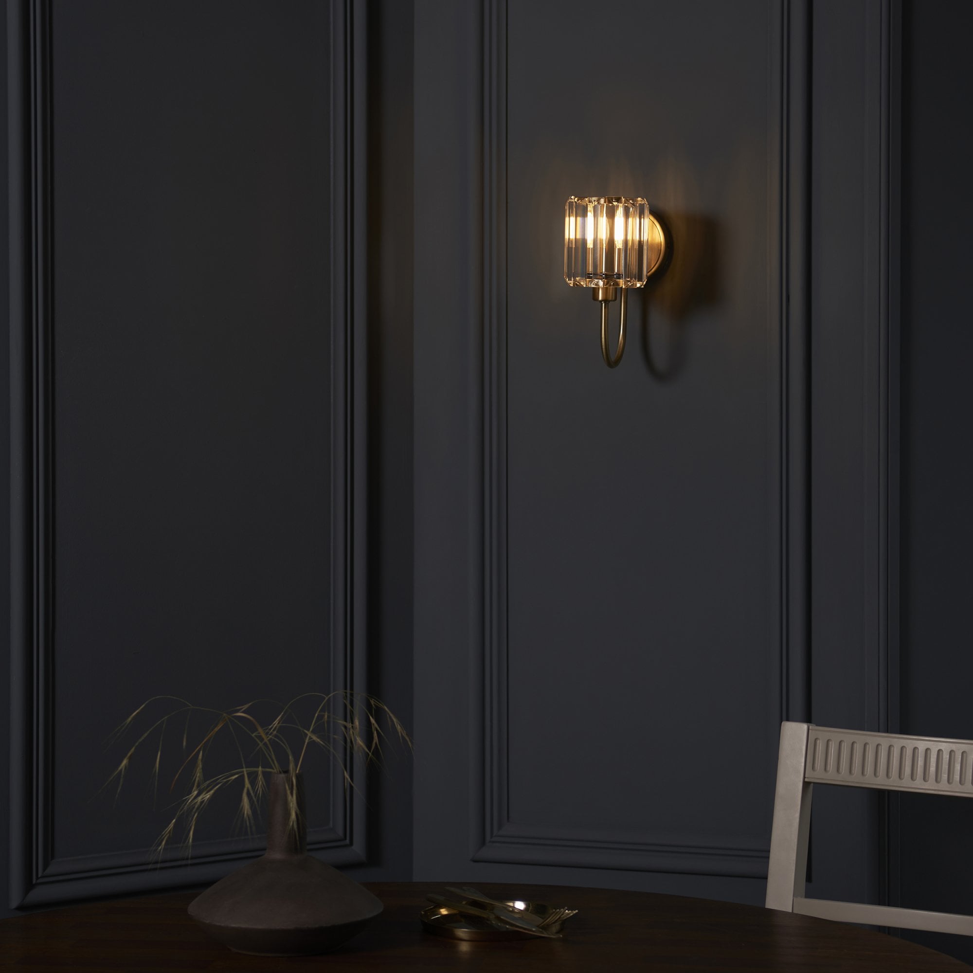 Endon Berenice Single Wall Light - Antique Brass Plate & Clear Glass