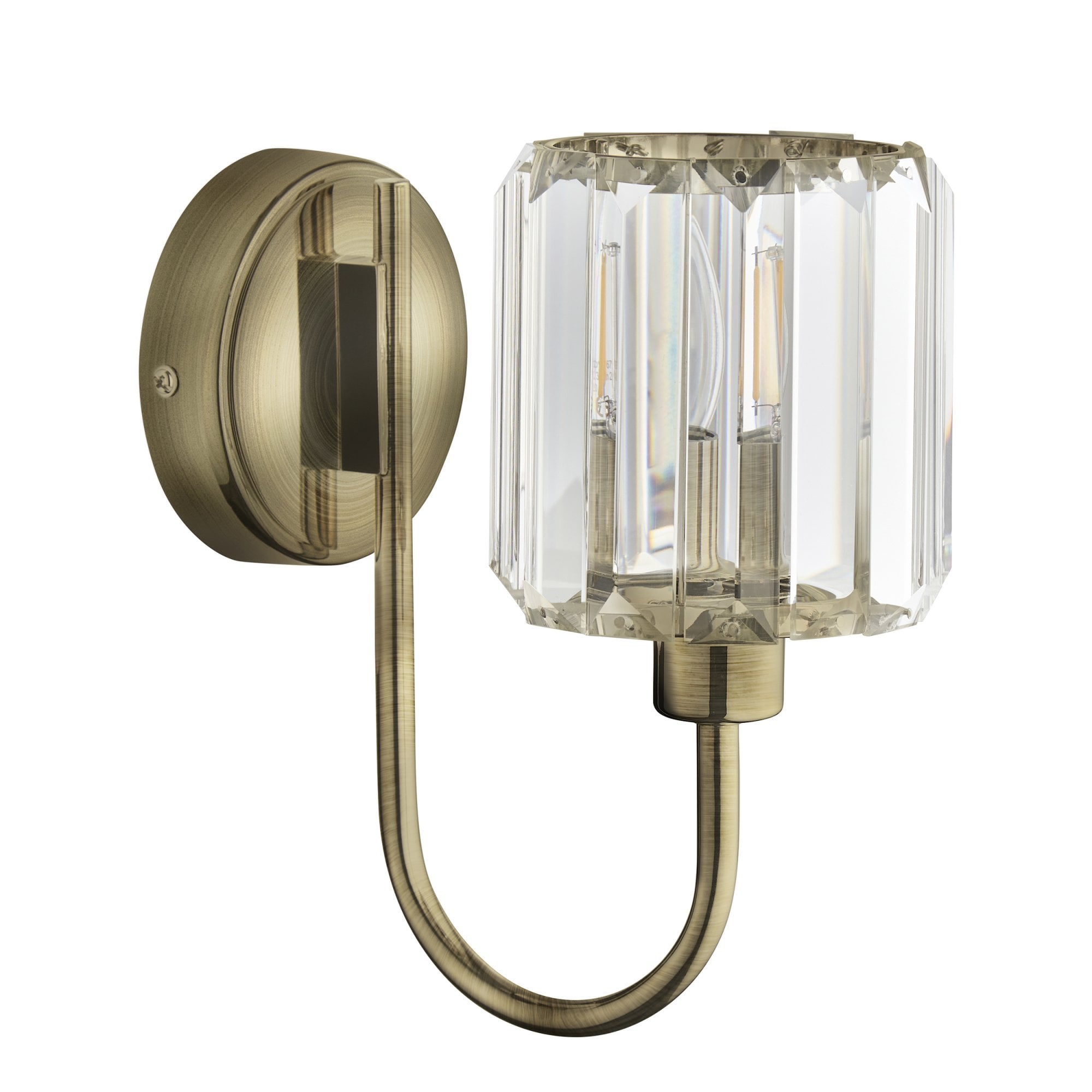 Endon Berenice Single Wall Light - Antique Brass Plate & Clear Glass