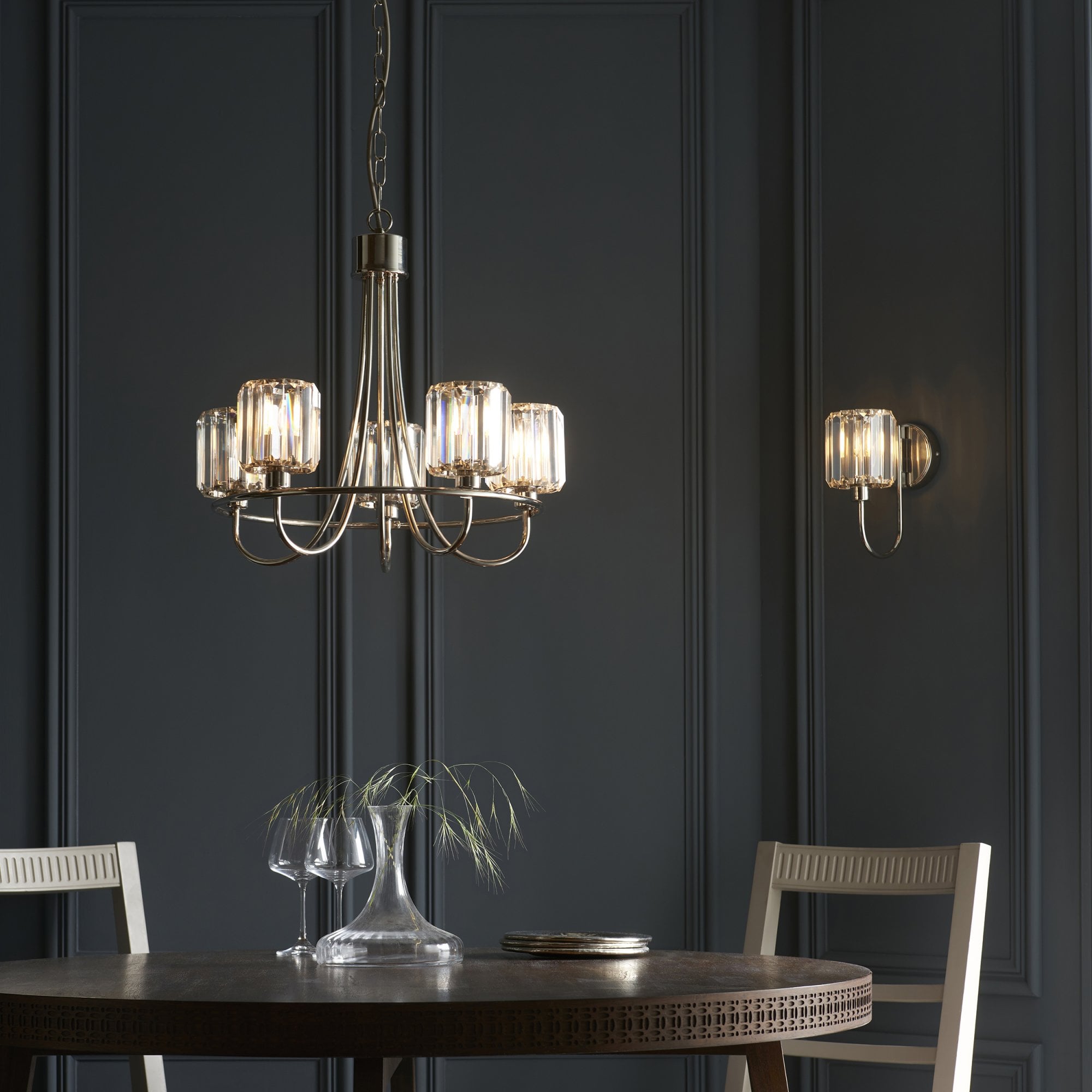 Endon Berenice Single Wall Light - Bright Nickel Plate & Clear Glass