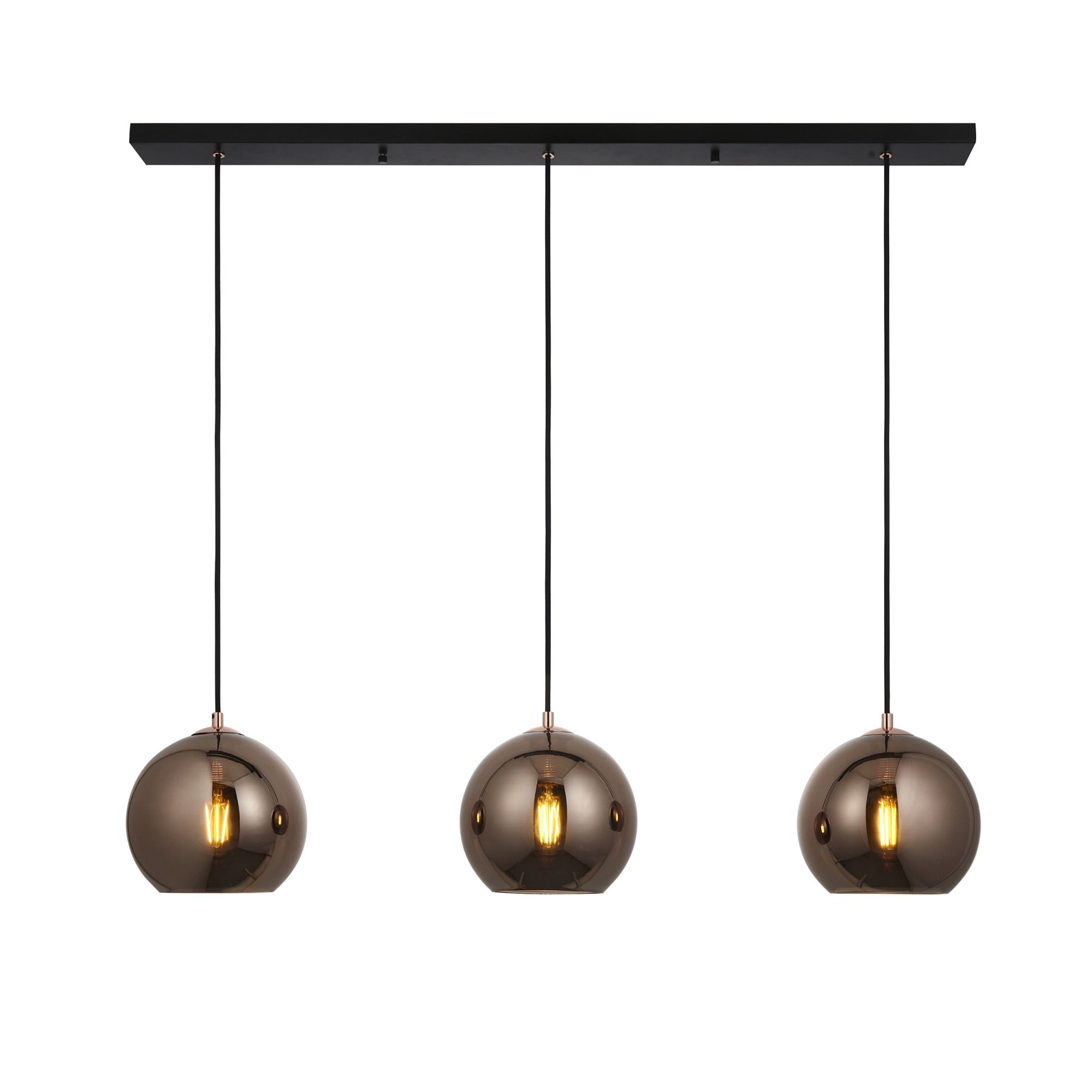 Endon Boli 3 Light Pendant - Copper Mirrored Glass & Matt Black Paint