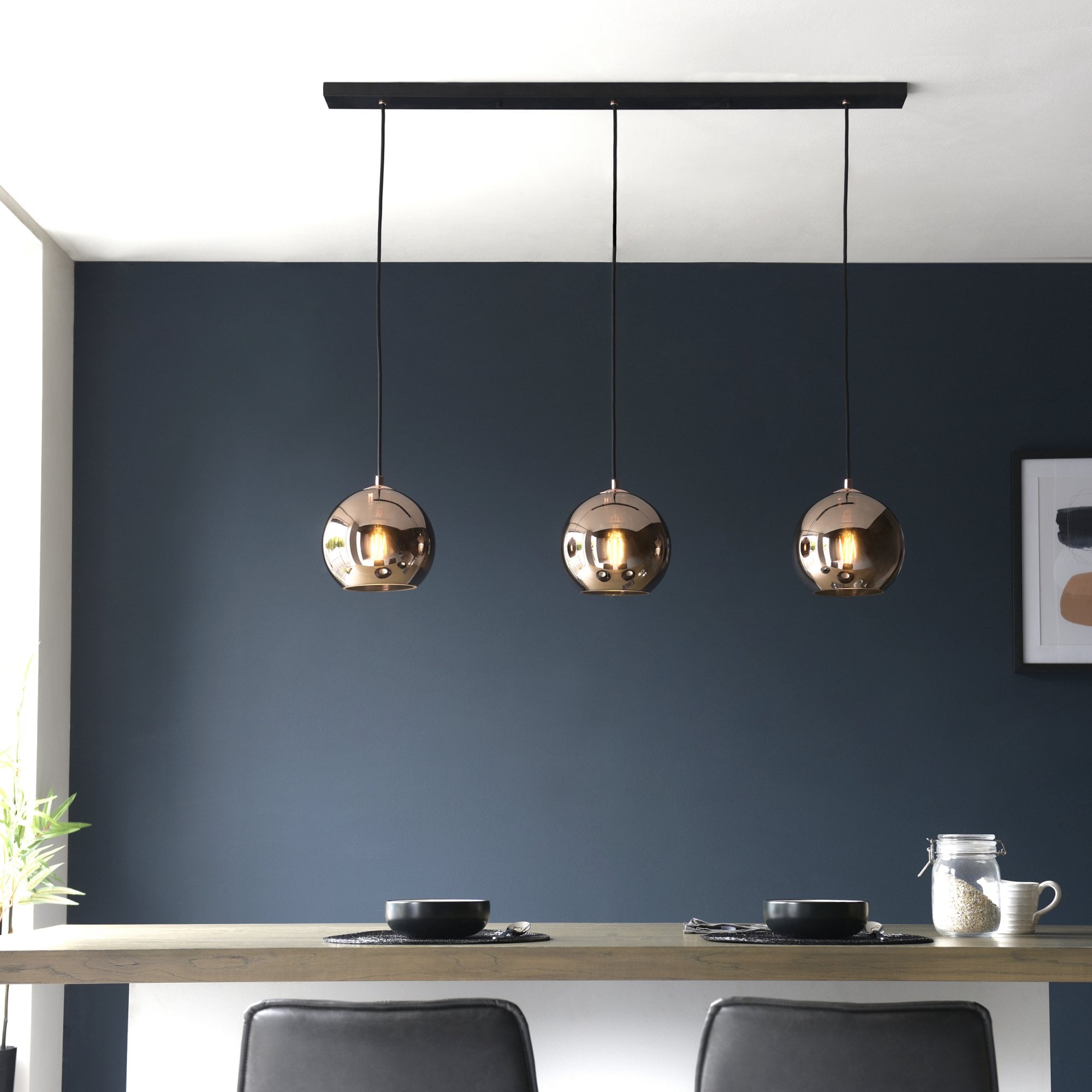 Endon Boli 3 Light Pendant - Copper Mirrored Glass & Matt Black Paint