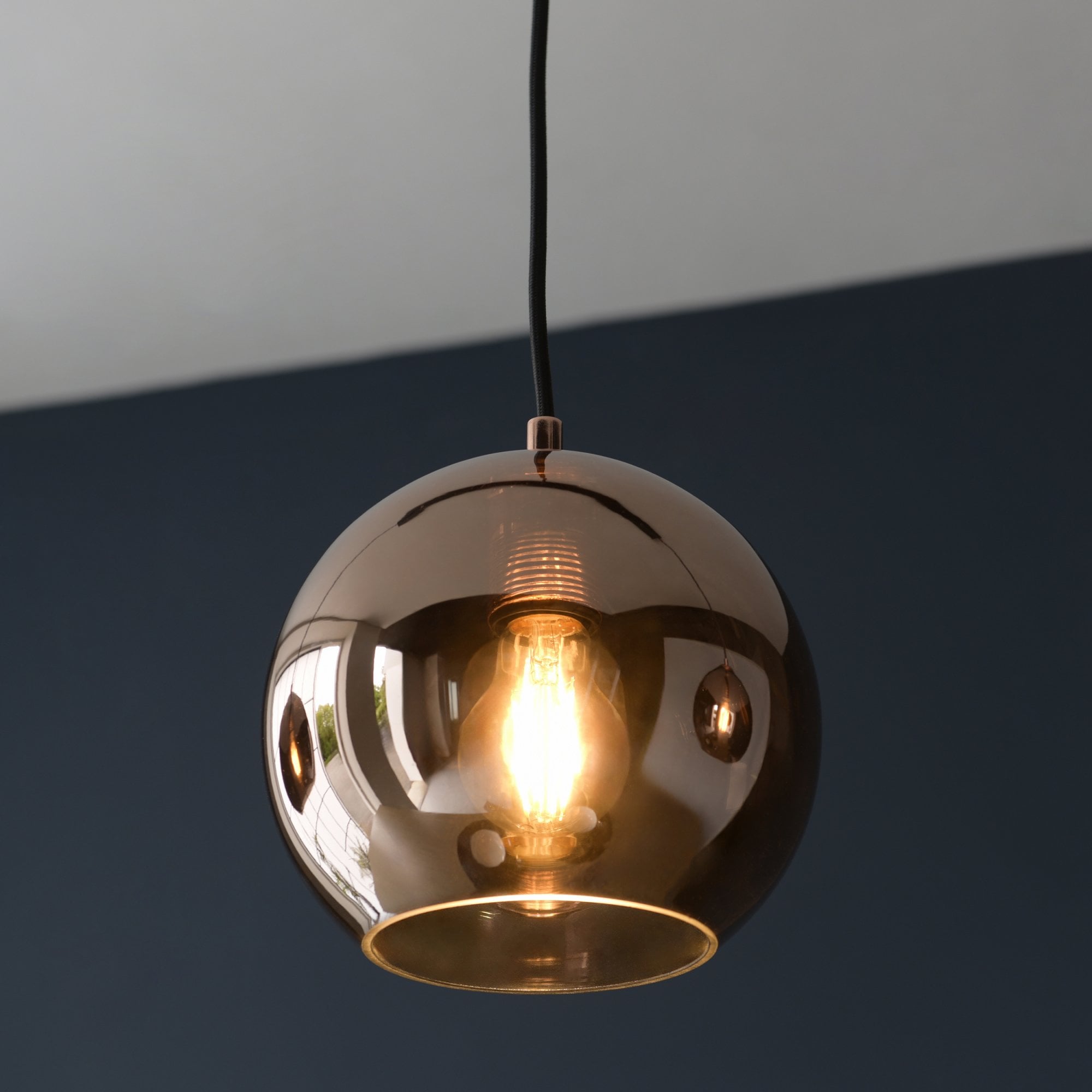 Endon Boli 3 Light Pendant - Copper Mirrored Glass & Matt Black Paint