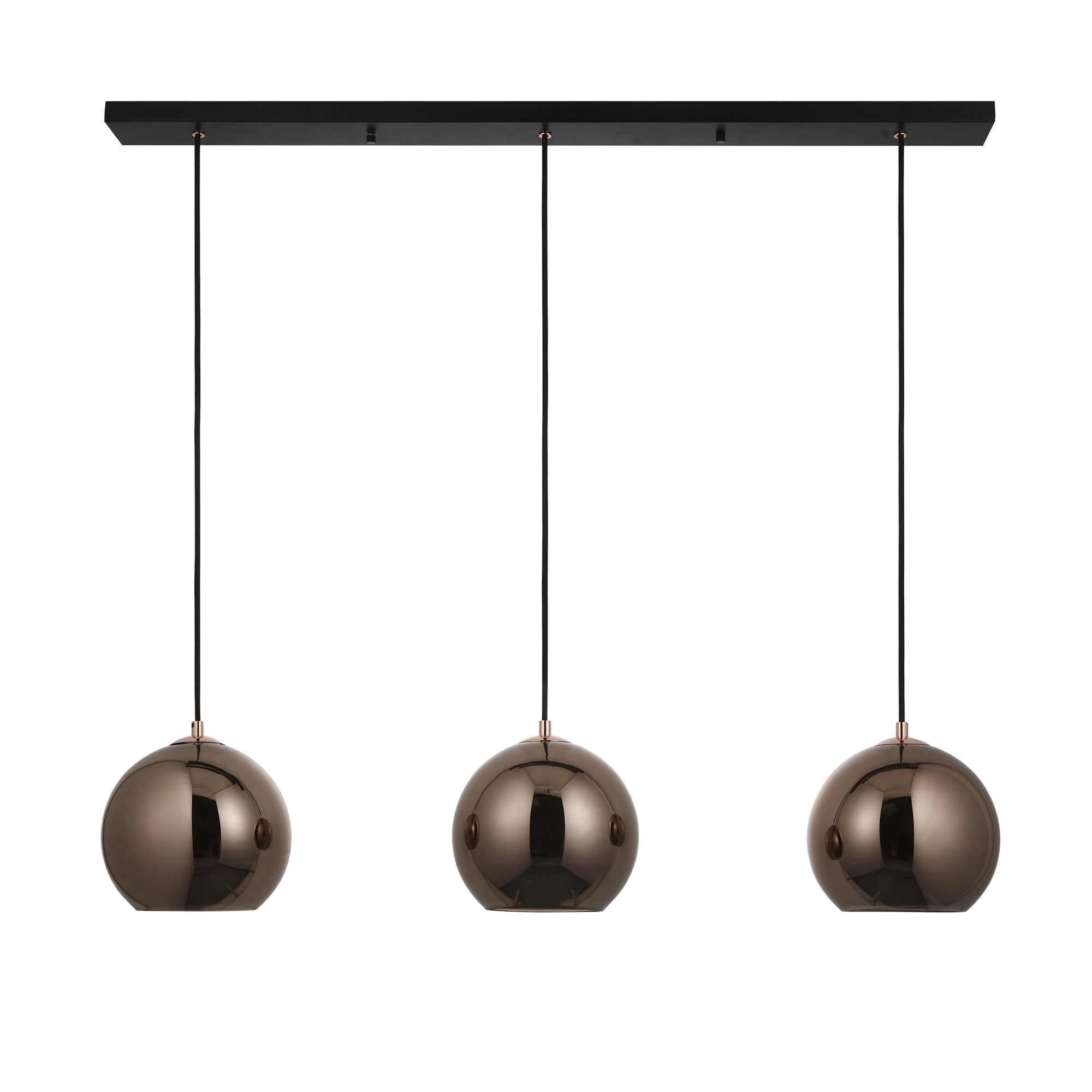 Endon Boli 3 Light Pendant - Copper Mirrored Glass & Matt Black Paint
