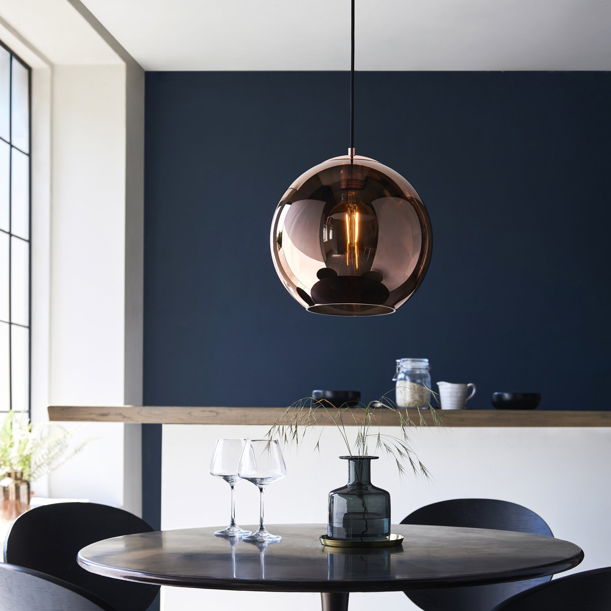 Endon Boli Single Pendant - Copper Mirrored Glass & Matt Black Paint