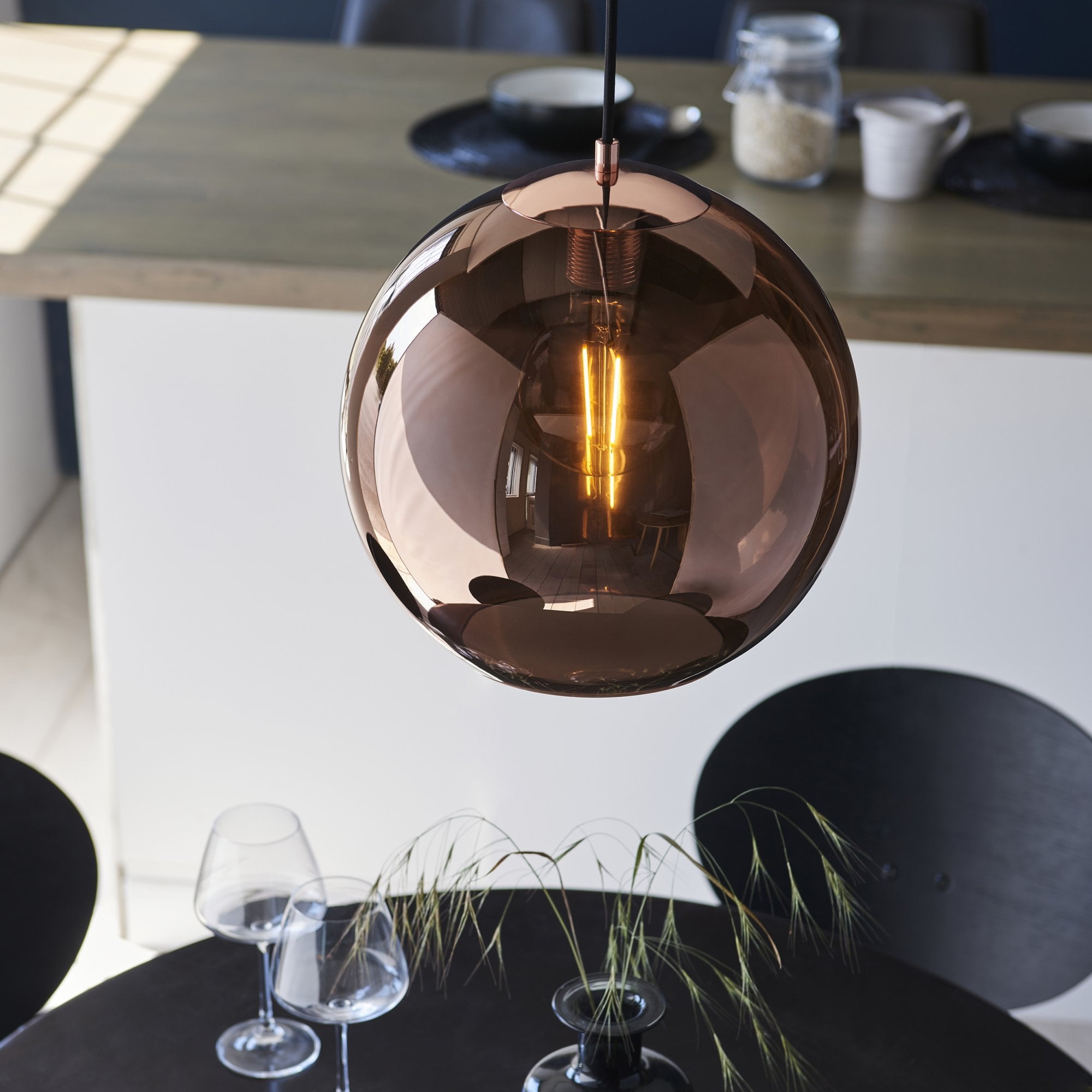 Endon Boli Single Pendant - Copper Mirrored Glass & Matt Black Paint