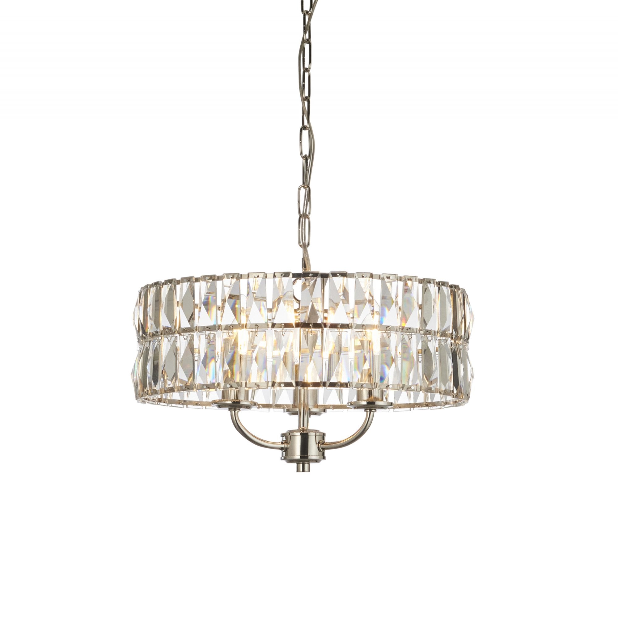 Endon Clifton 3 Light Pendant - Bright Nickel Plate & Clear Crystal Glass