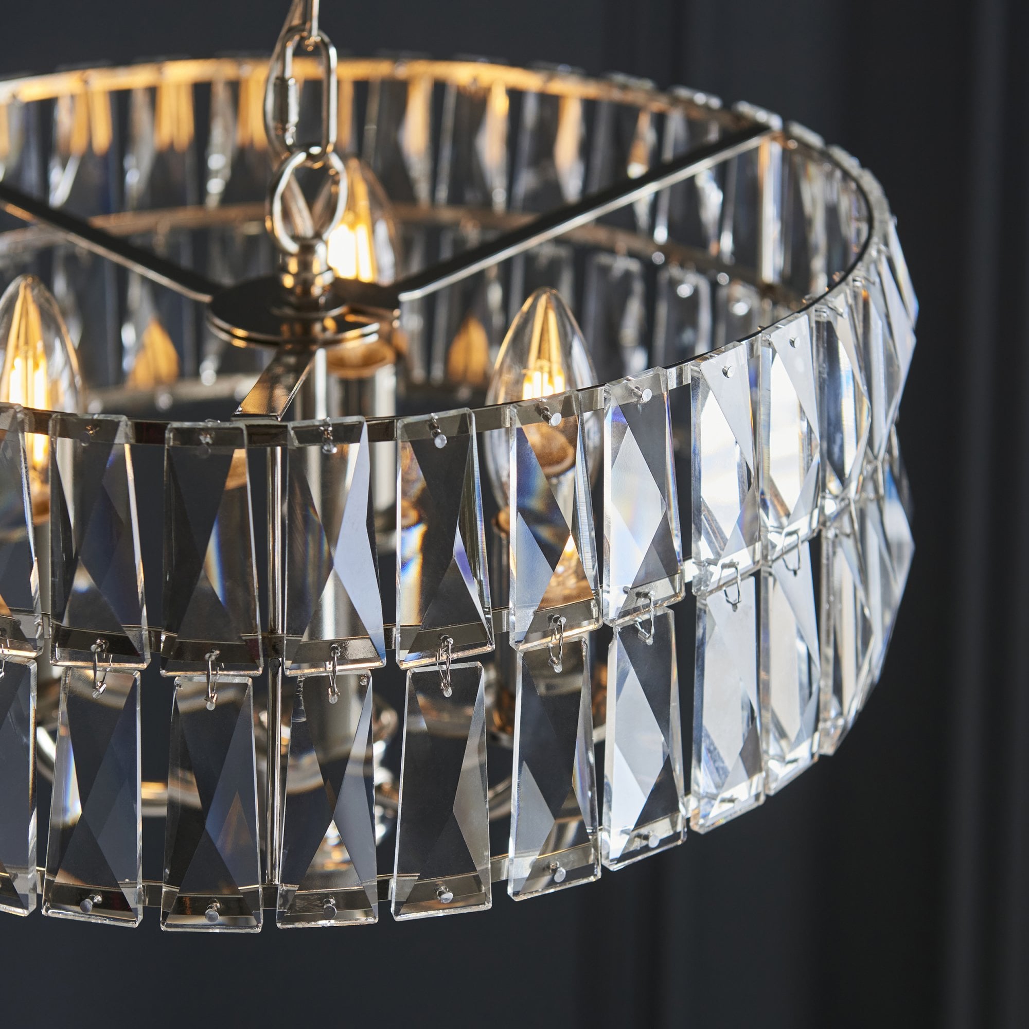 Endon Clifton 3 Light Pendant - Bright Nickel Plate & Clear Crystal Glass