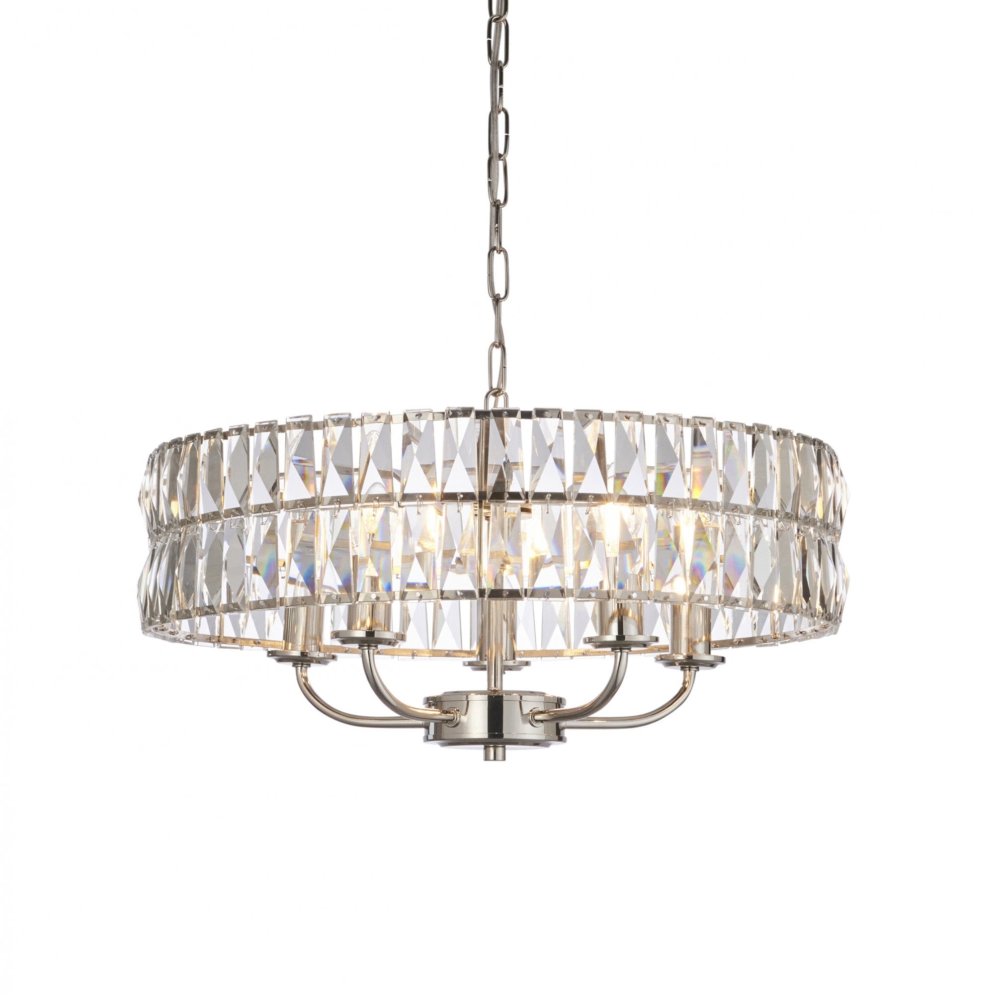 Endon Clifton 5 Light Pendant - Bright Nickel Plate & Clear Crystal Glass