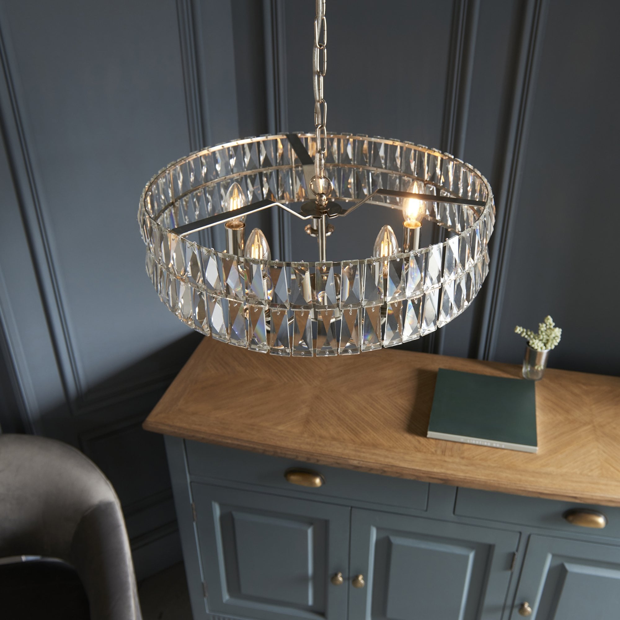 Endon Clifton 5 Light Pendant - Bright Nickel Plate & Clear Crystal Glass