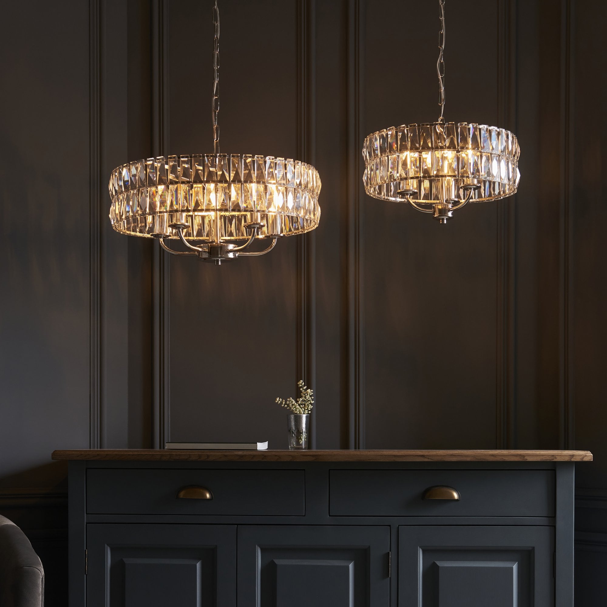 Endon Clifton 5 Light Pendant - Bright Nickel Plate & Clear Crystal Glass