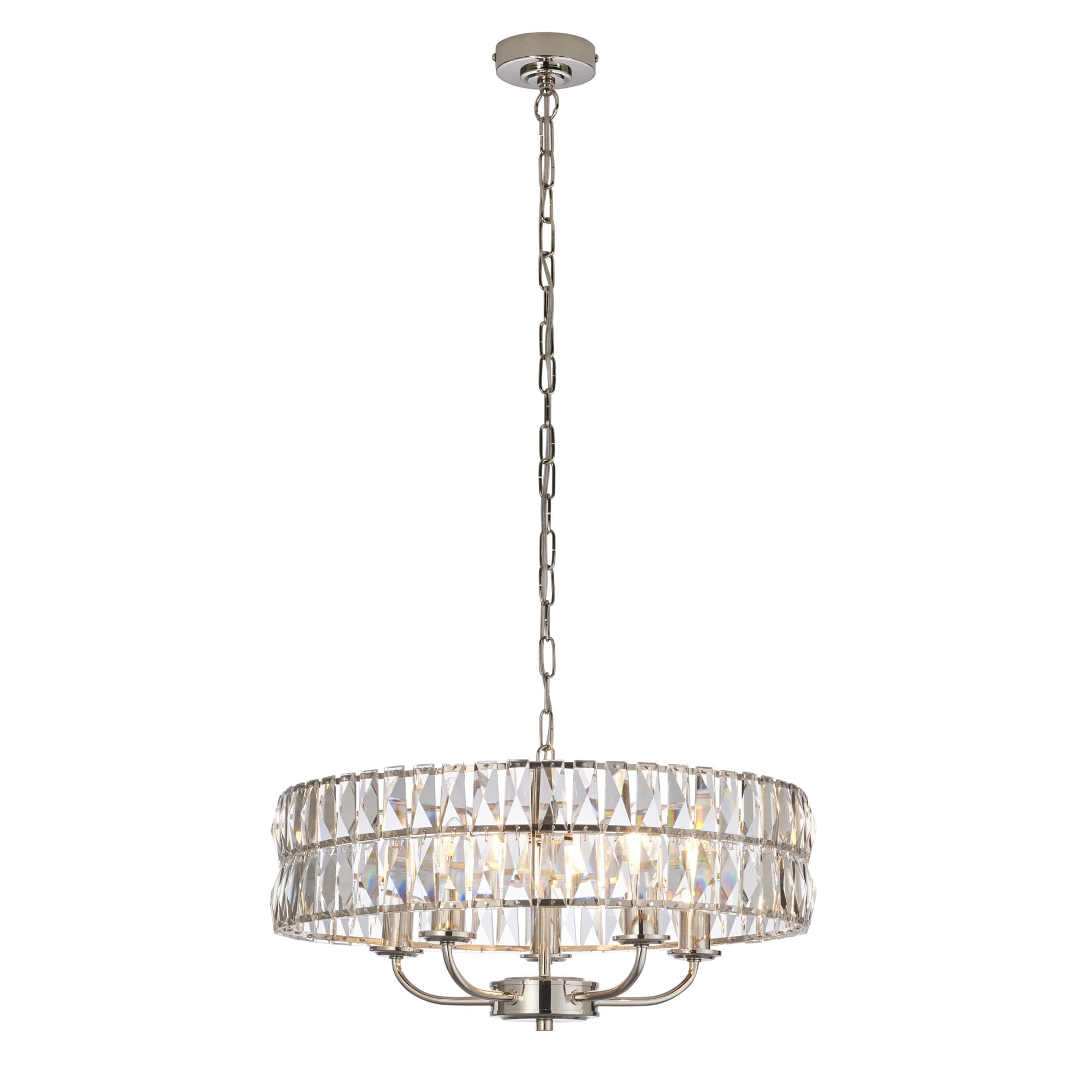 Endon Clifton 5 Light Pendant - Bright Nickel Plate & Clear Crystal Glass