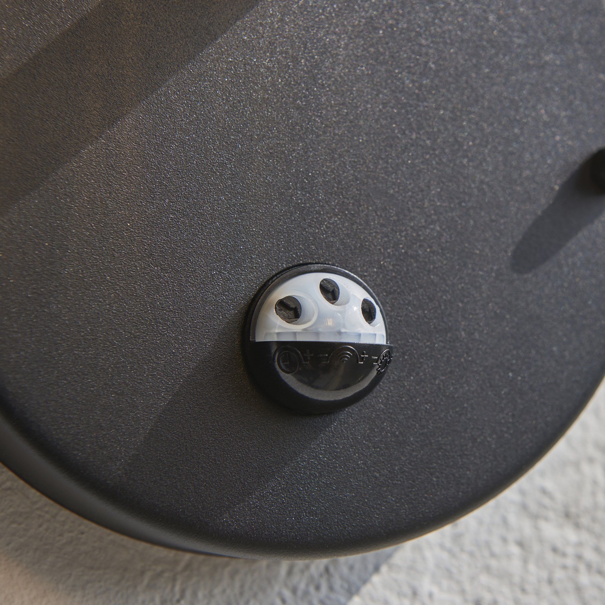 Endon Eldon Single Wall Light with PIR - Textured Black & Clear Ribbed Glass