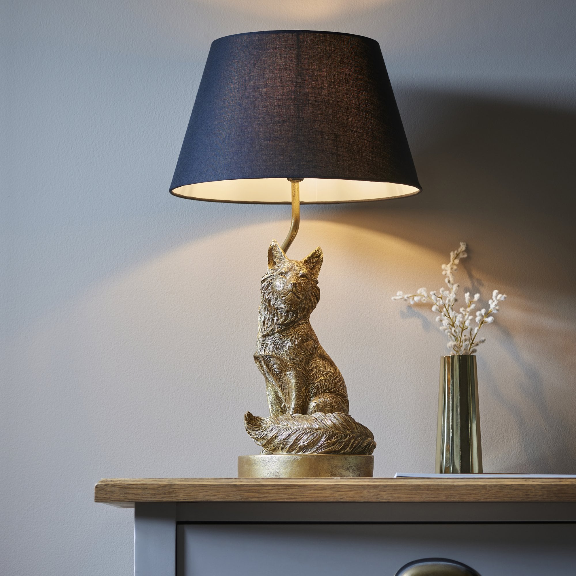 Endon Fox Single Table Light - Vintage Gold Paint & Black Fabric