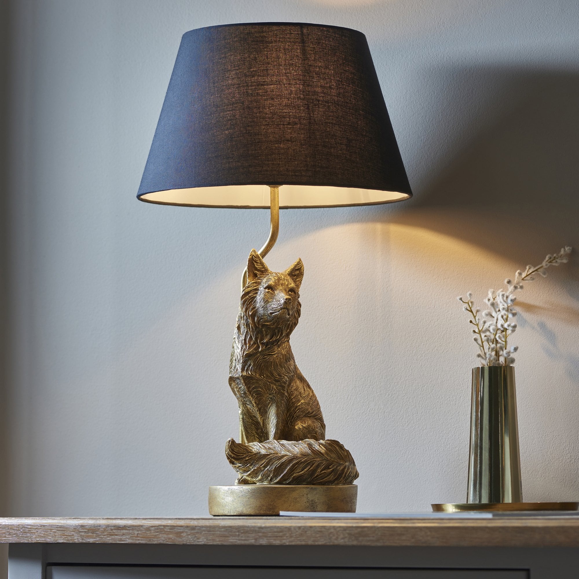 Endon Fox Single Table Light - Vintage Gold Paint & Black Fabric