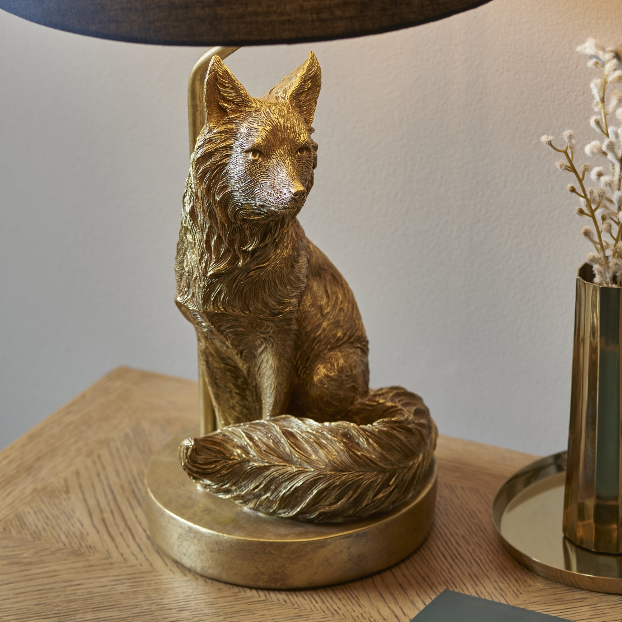 Endon Fox Single Table Light - Vintage Gold Paint & Black Fabric