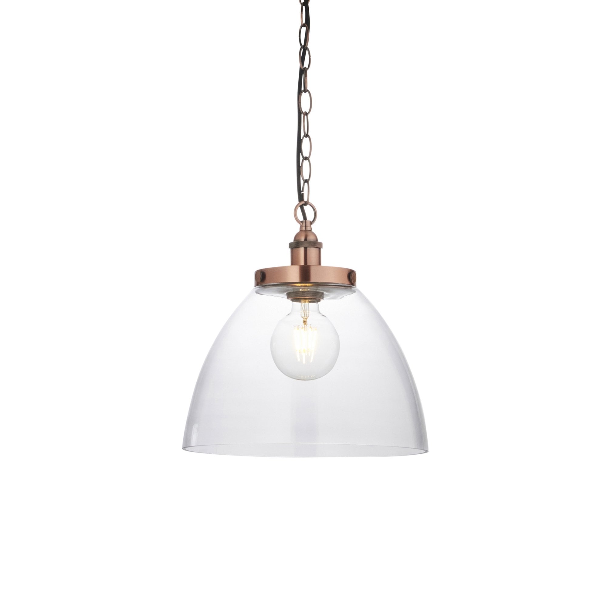 Endon Hansen Grand Single Pendant - Aged Copper Plate & Clear Glass