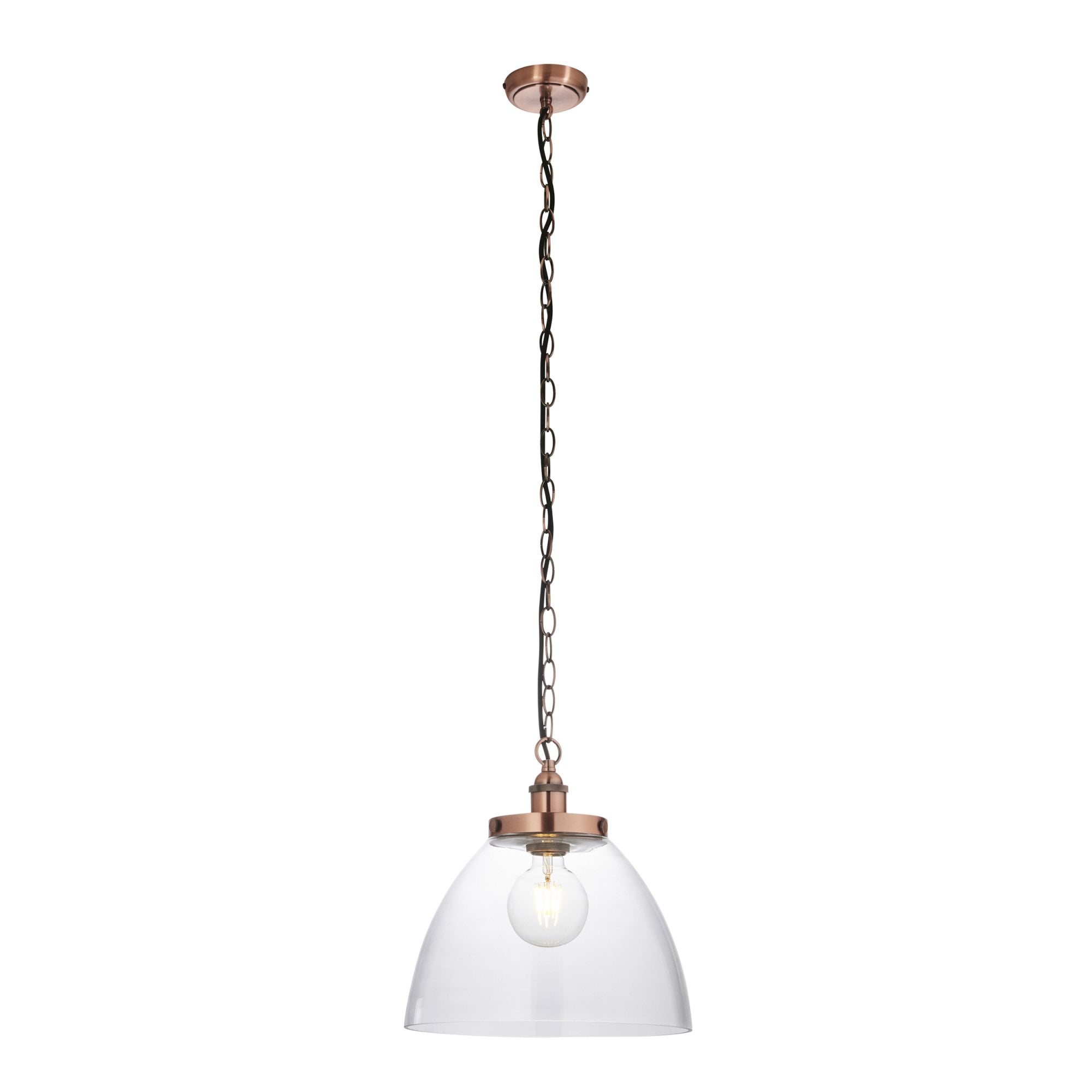 Endon Hansen Grand Single Pendant - Aged Copper Plate & Clear Glass