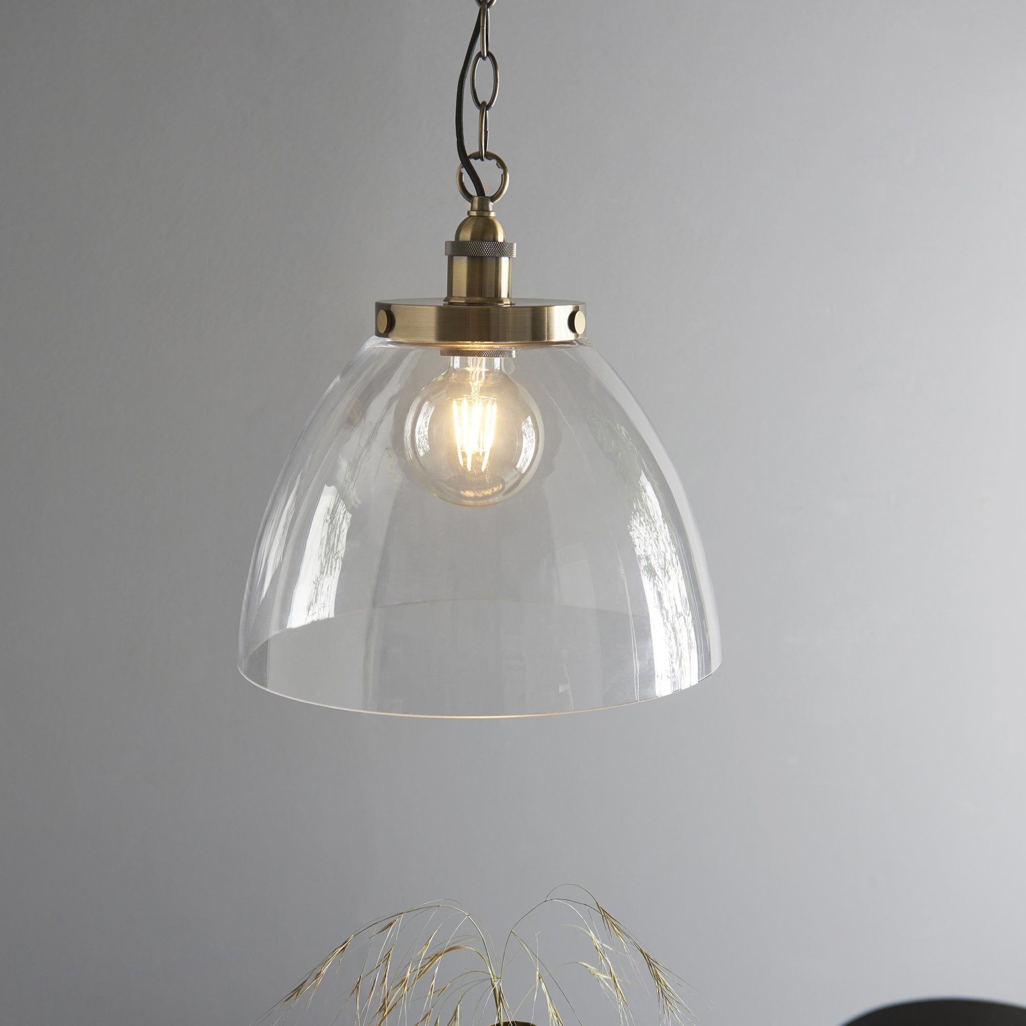 Endon Hansen Grand Single Pendant - Antique Brass Plate & Clear Glass