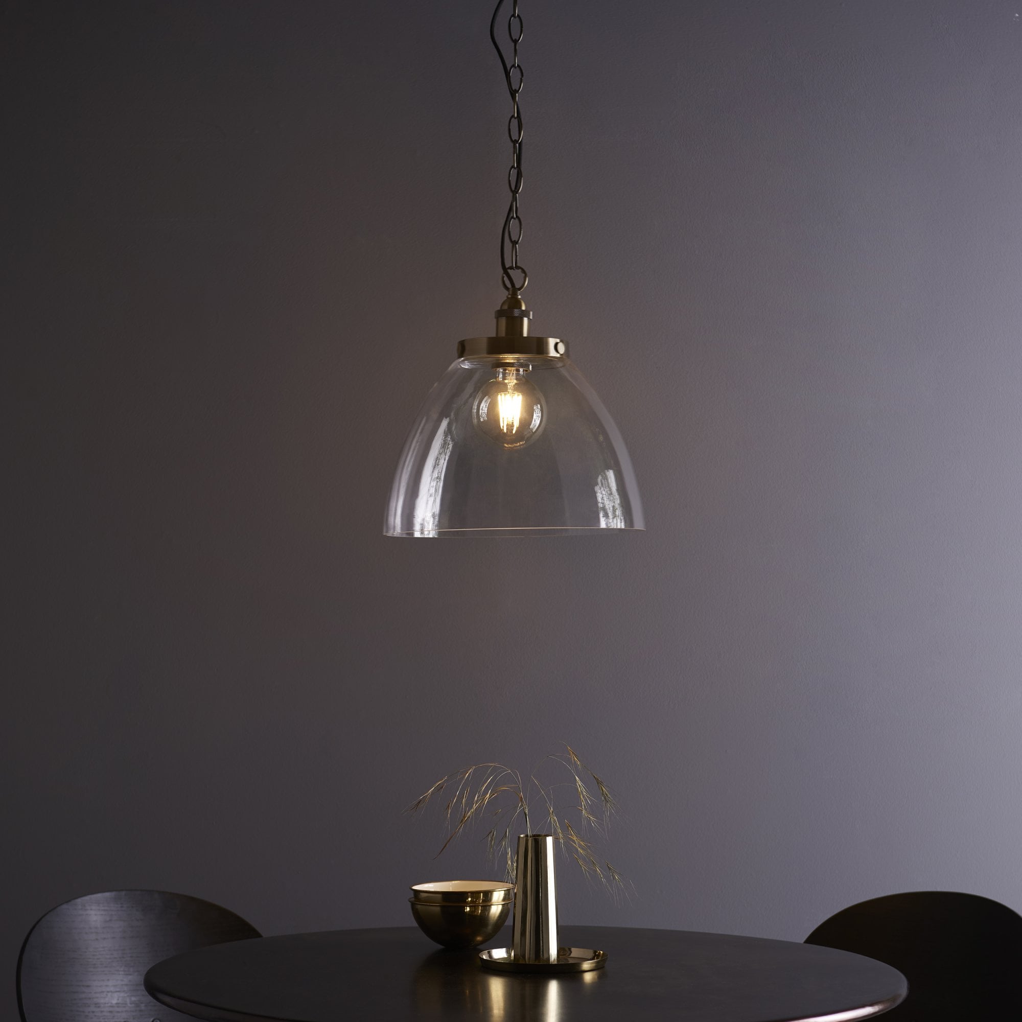 Endon Hansen Grand Single Pendant - Antique Brass Plate & Clear Glass