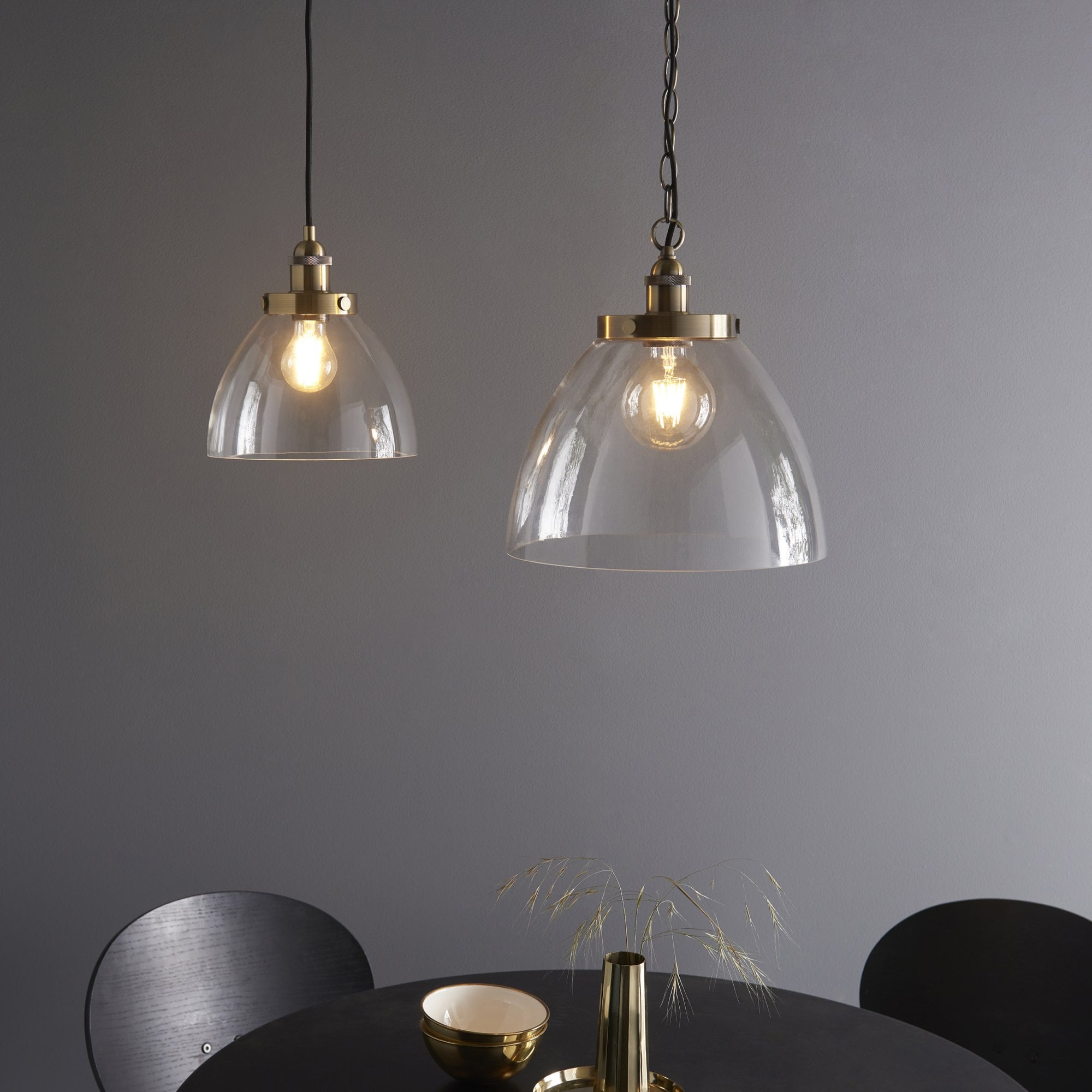 Endon Hansen Grand Single Pendant - Antique Brass Plate & Clear Glass