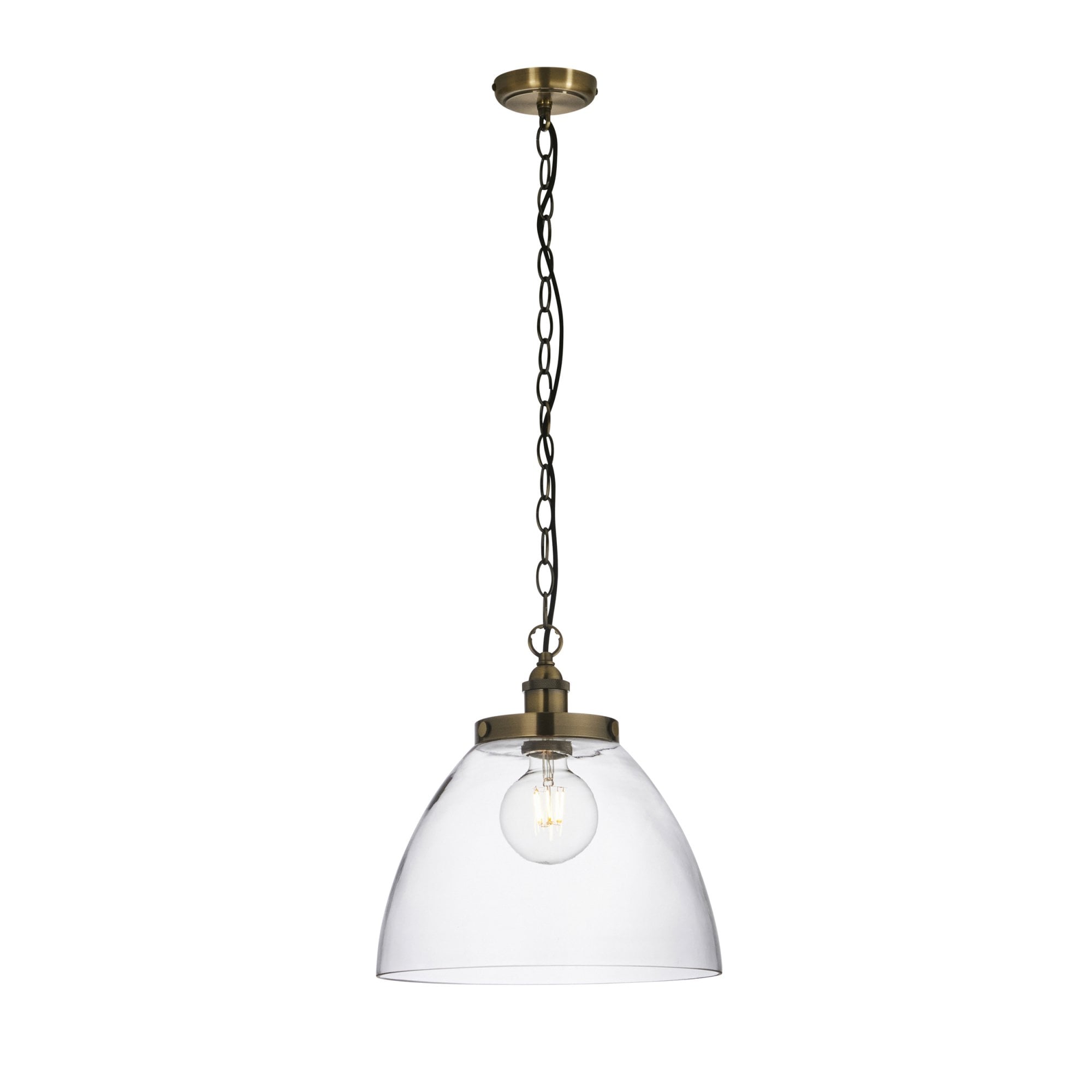 Endon Hansen Grand Single Pendant - Antique Brass Plate & Clear Glass