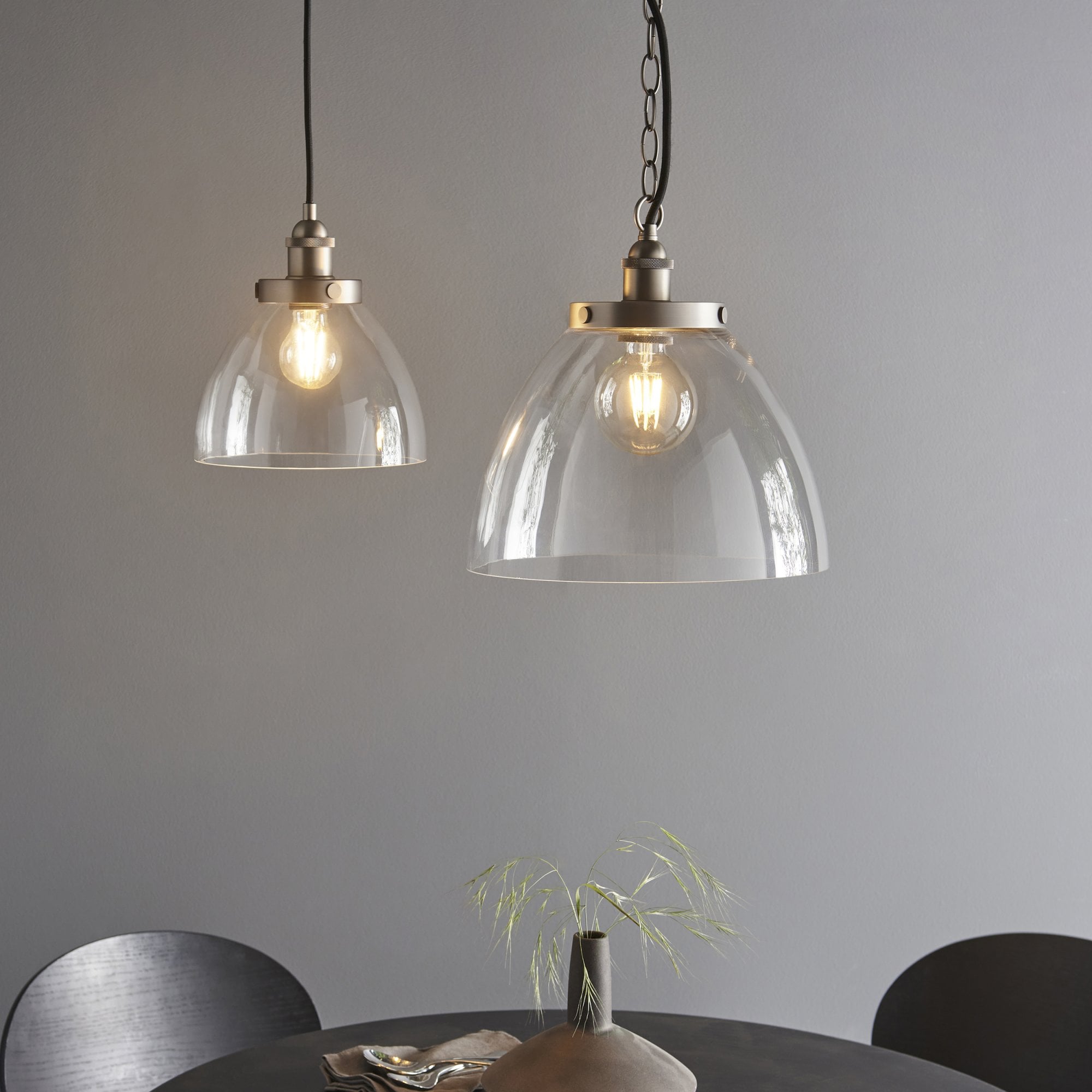 Endon Hansen Grand Single Pendant - Brushed Silver Paint & Clear Glass