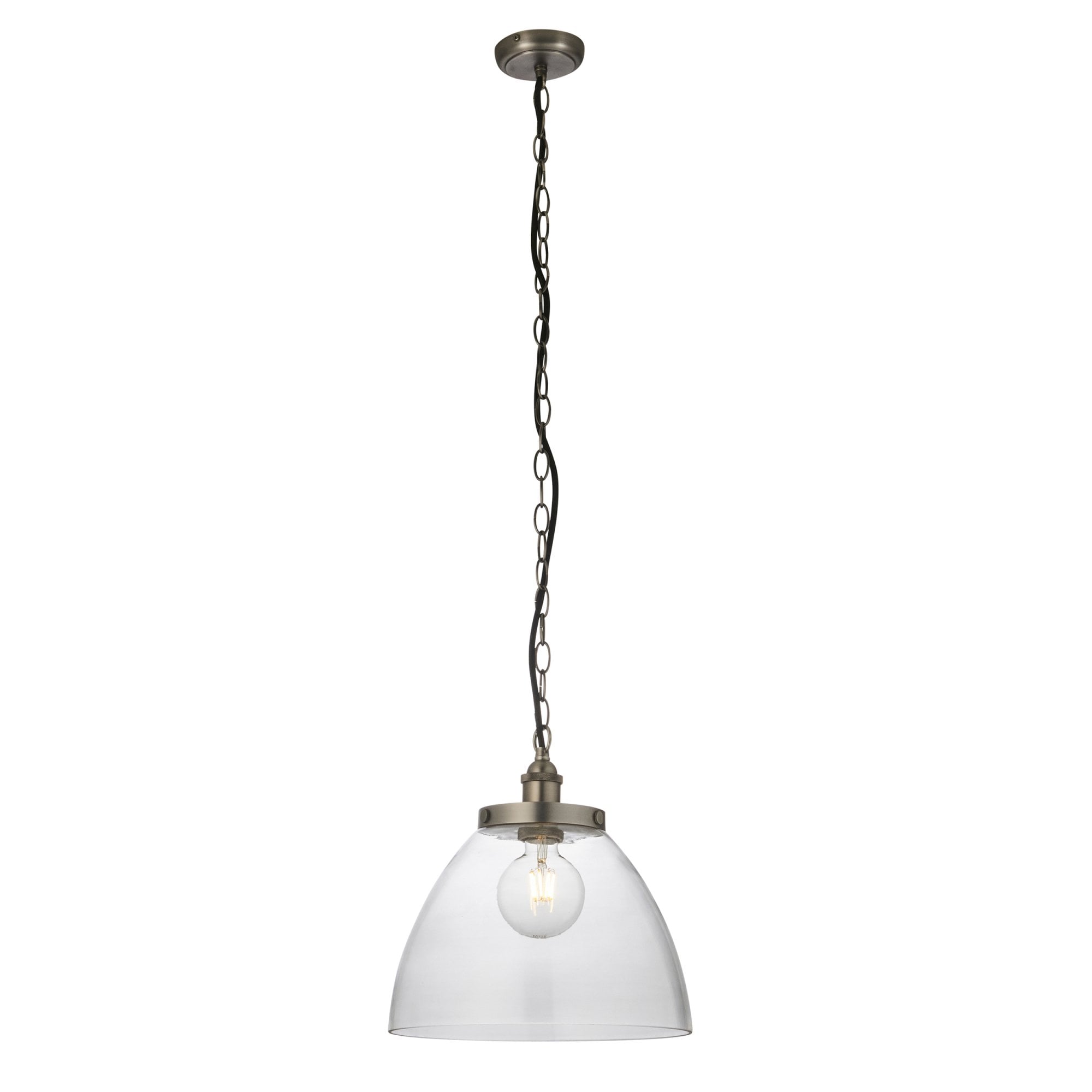 Endon Hansen Grand Single Pendant - Brushed Silver Paint & Clear Glass